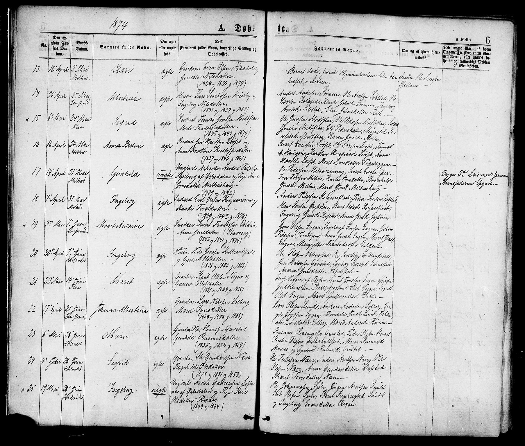 Ministerialprotokoller, klokkerbøker og fødselsregistre - Sør-Trøndelag, AV/SAT-A-1456/691/L1079: Parish register (official) no. 691A11, 1873-1886, p. 6