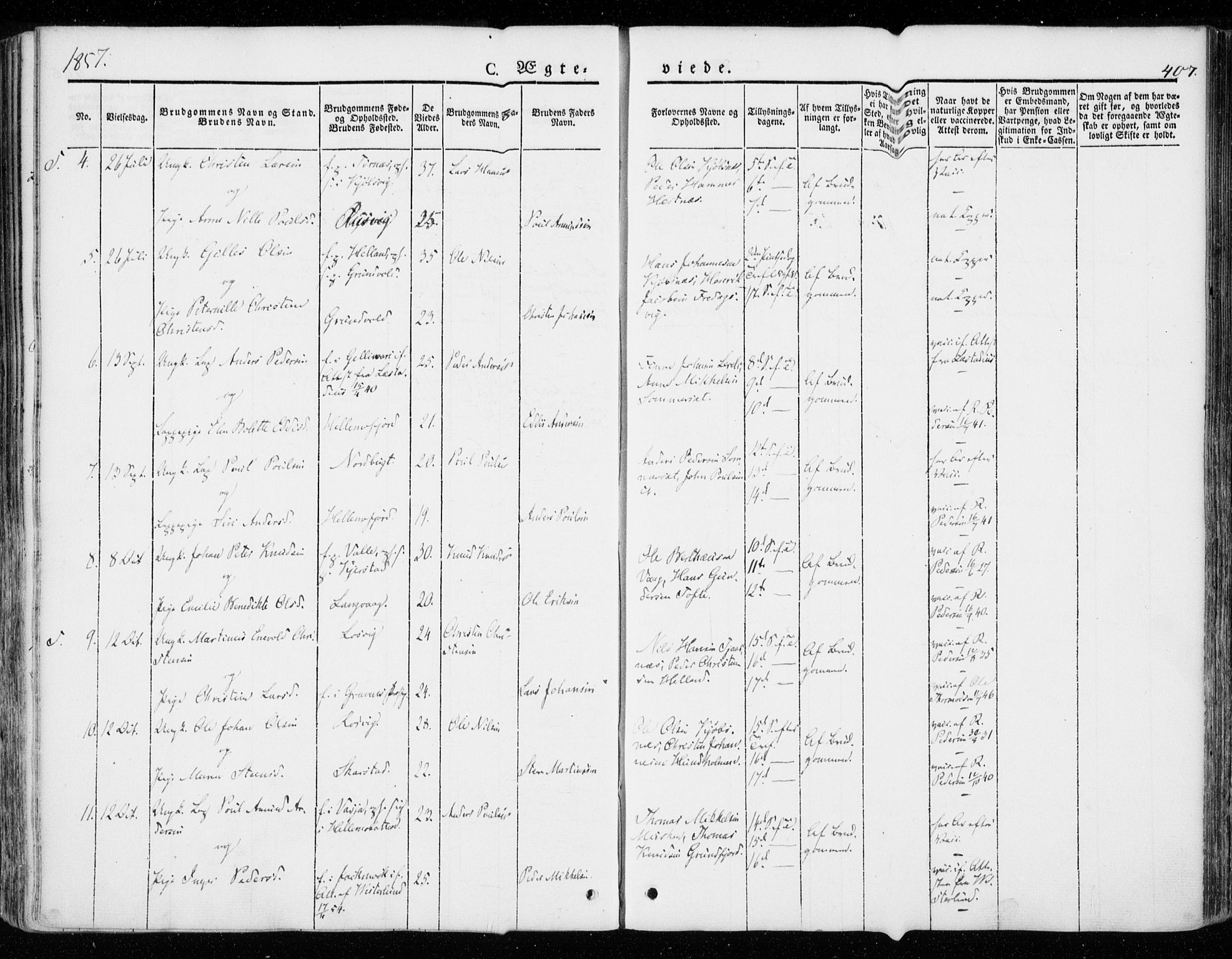 Ministerialprotokoller, klokkerbøker og fødselsregistre - Nordland, AV/SAT-A-1459/872/L1033: Parish register (official) no. 872A08, 1840-1863, p. 407