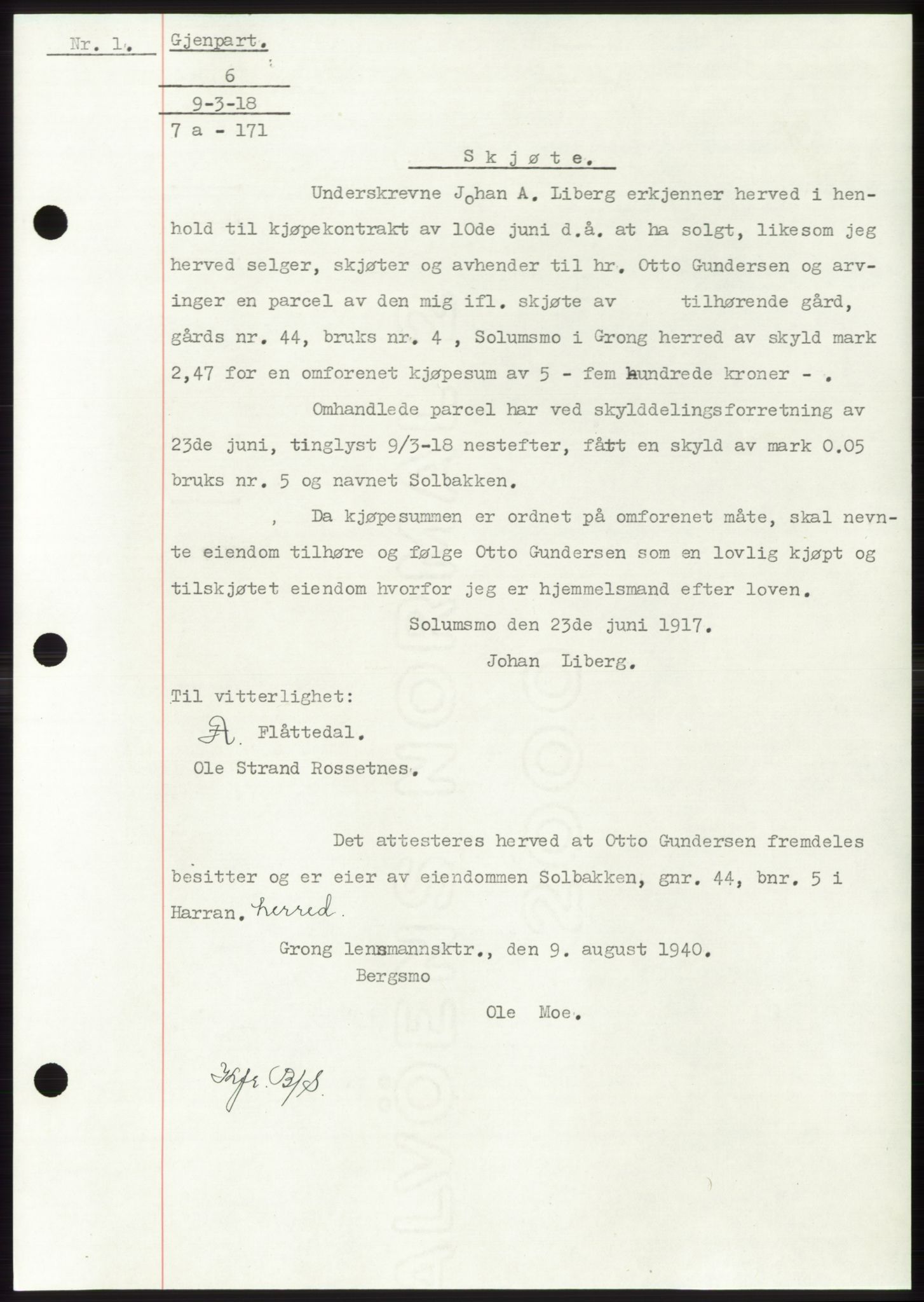 Namdal sorenskriveri, SAT/A-4133/1/2/2C: Mortgage book no. -, 1916-1921, Deed date: 09.03.1918