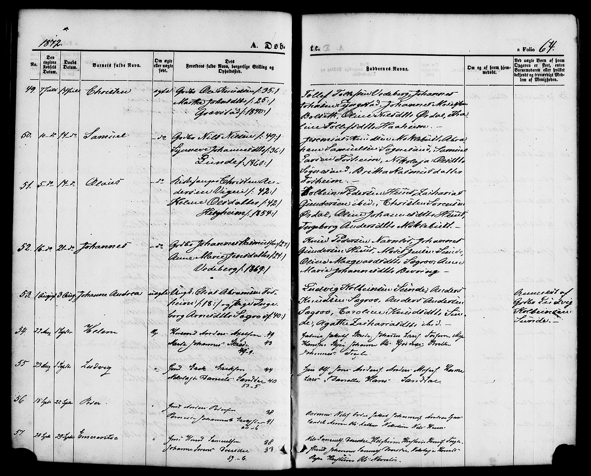 Jølster sokneprestembete, AV/SAB-A-80701/H/Haa/Haaa/L0011: Parish register (official) no. A 11, 1866-1881, p. 64