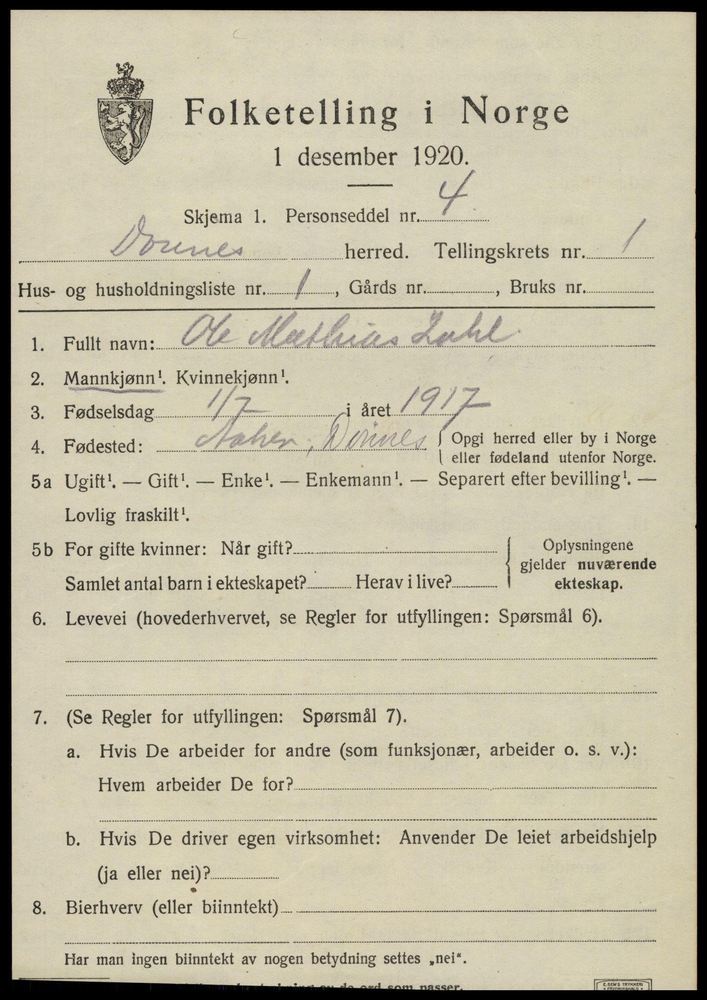 SAT, 1920 census for Dønnes, 1920, p. 576