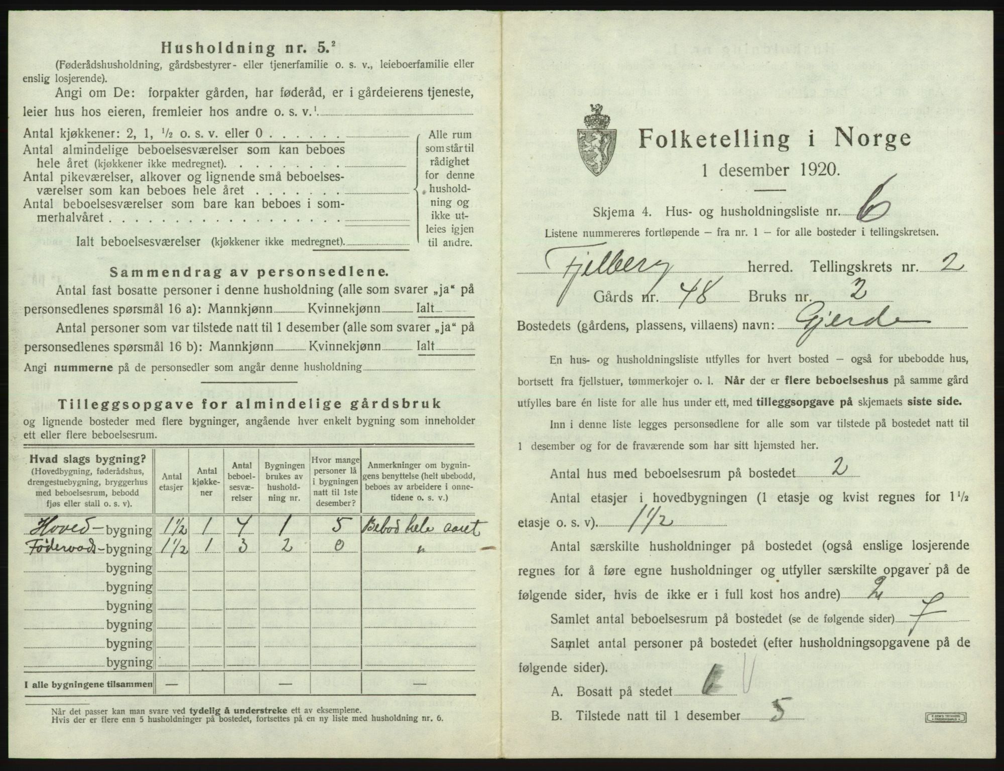 SAB, 1920 census for Fjelberg, 1920, p. 88