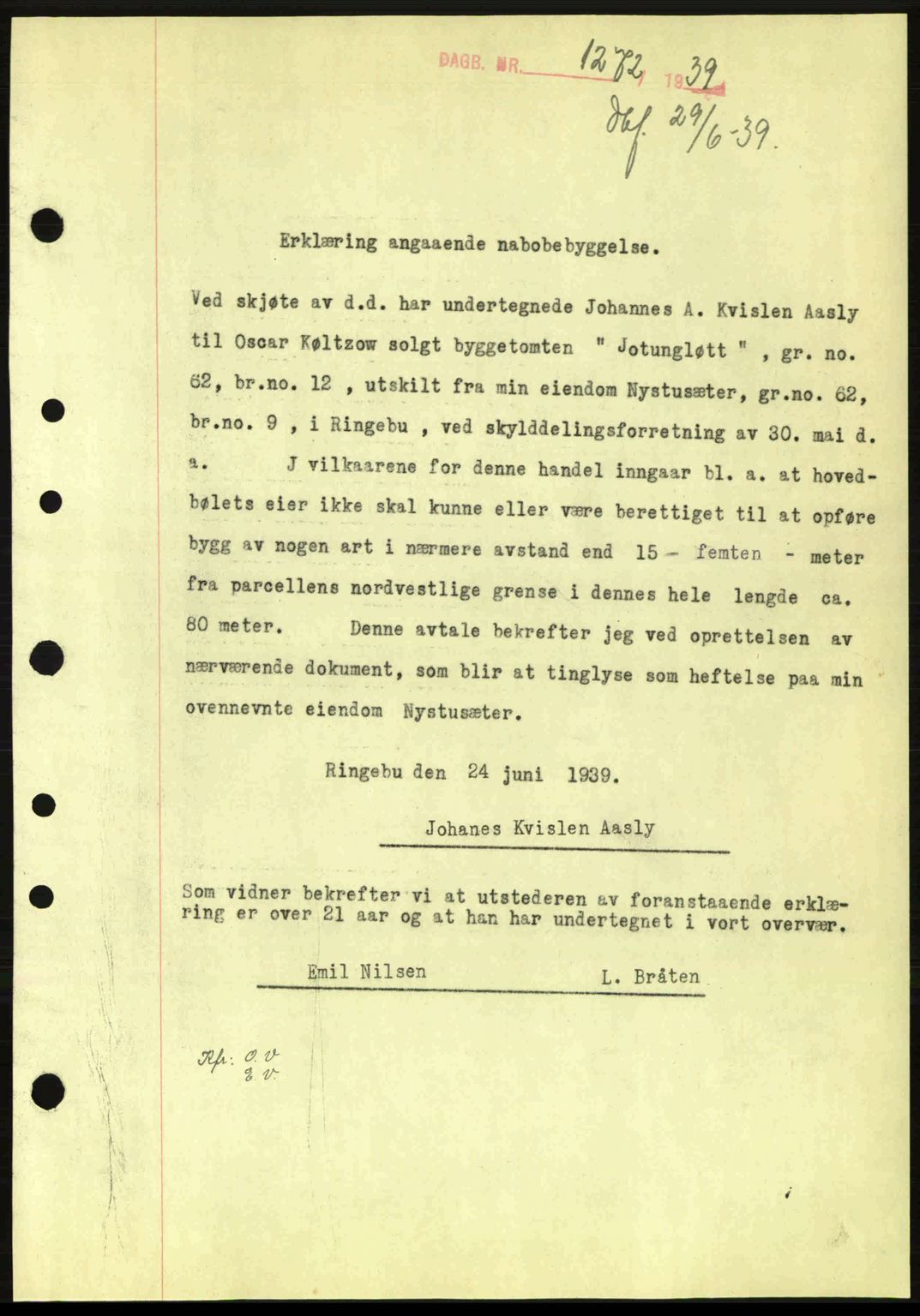 Sør-Gudbrandsdal tingrett, SAH/TING-004/H/Hb/Hbe/L0001: Mortgage book no. B1, 1936-1939, Diary no: : 1172/1939
