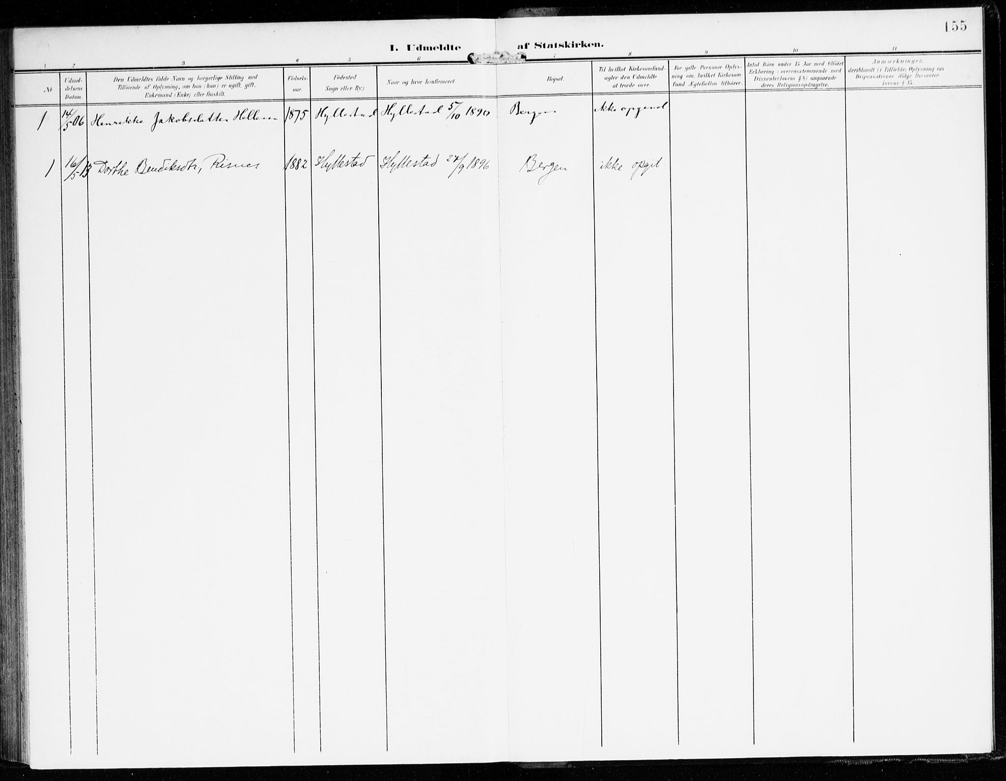 Hyllestad sokneprestembete, SAB/A-80401: Parish register (official) no. B 2, 1903-1917, p. 155