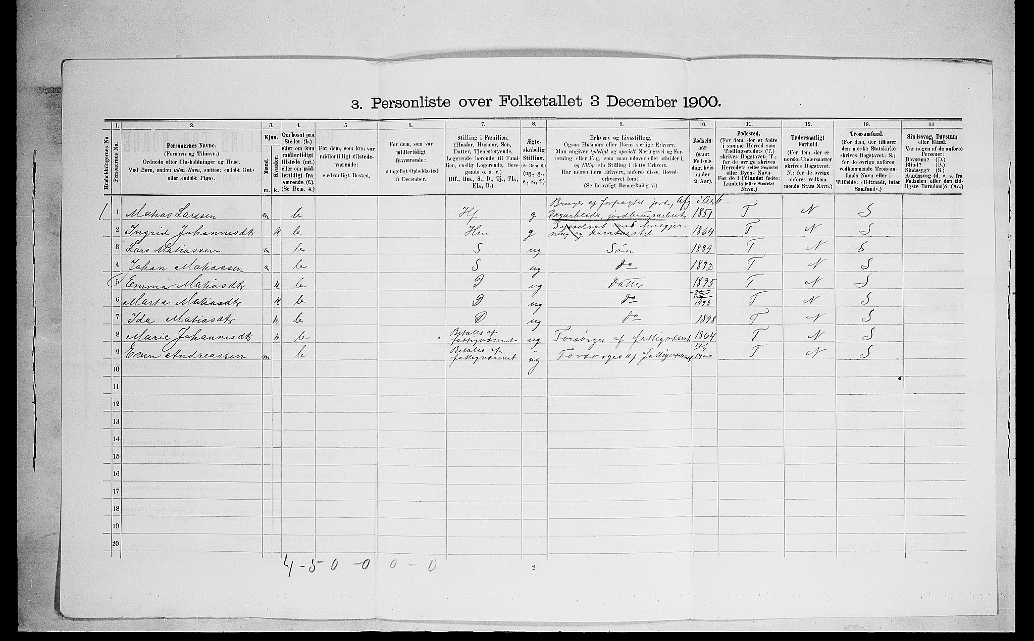 SAH, 1900 census for Ringsaker, 1900, p. 2399