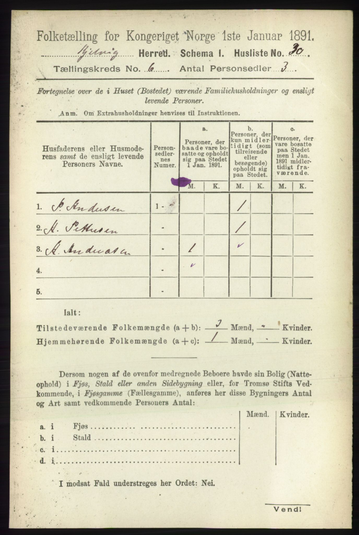 RA, 1891 census for 2019 Kjelvik, 1891, p. 614