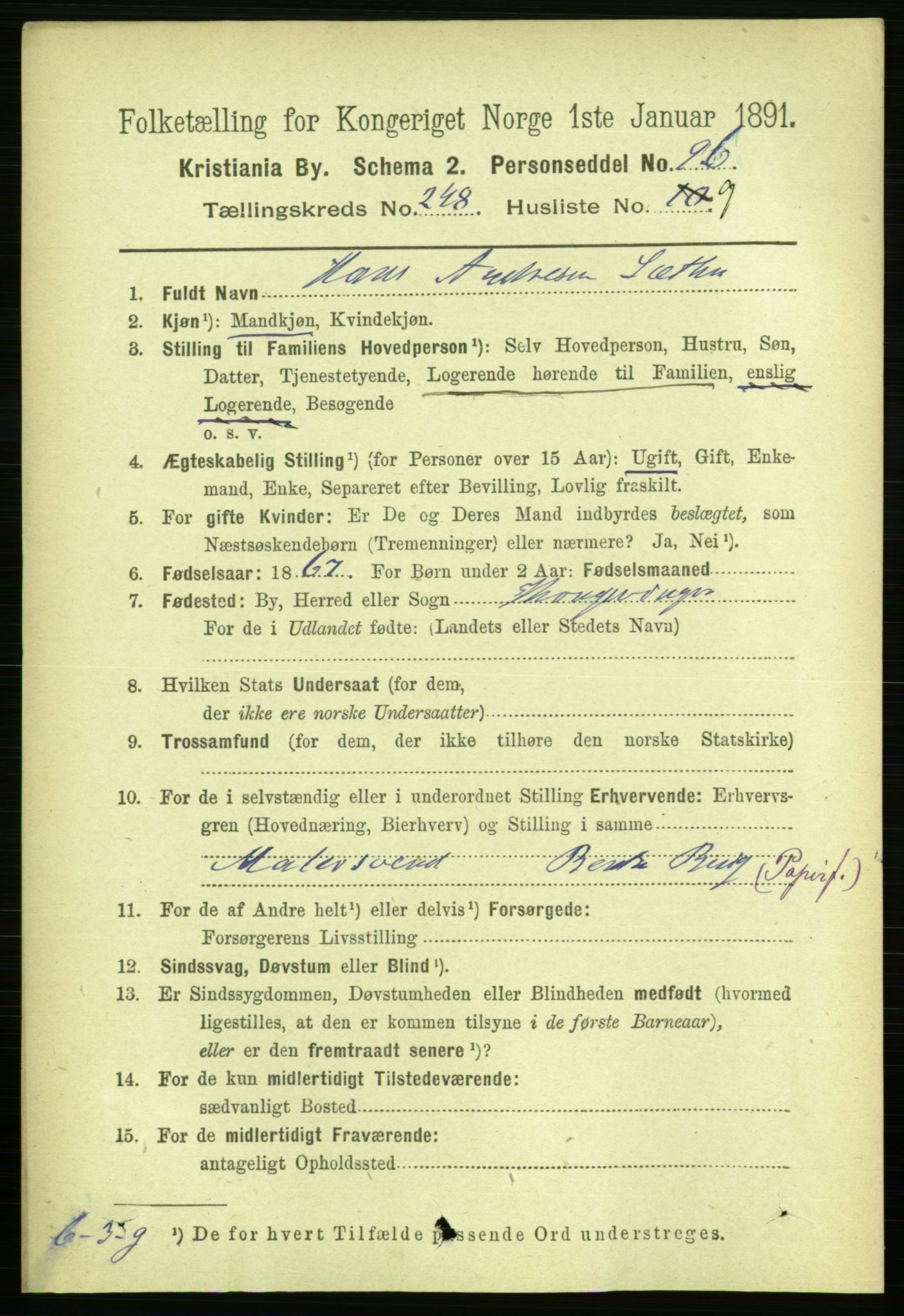 RA, 1891 census for 0301 Kristiania, 1891, p. 151481