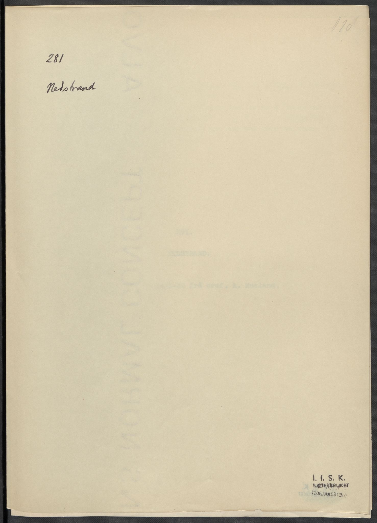 Instituttet for sammenlignende kulturforskning, AV/RA-PA-0424/F/Fc/L0009/0001: Eske B9: / Rogaland (perm XXII), 1932-1935, p. 110