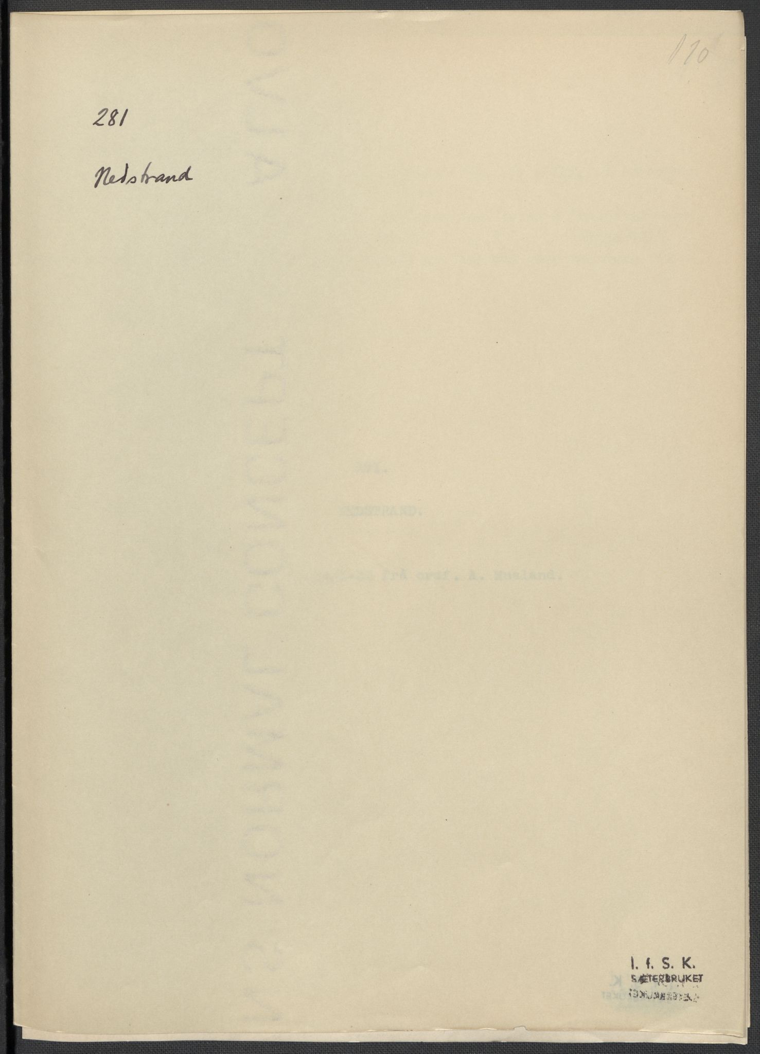 Instituttet for sammenlignende kulturforskning, RA/PA-0424/F/Fc/L0009/0001: Eske B9: / Rogaland (perm XXII), 1932-1935, p. 110