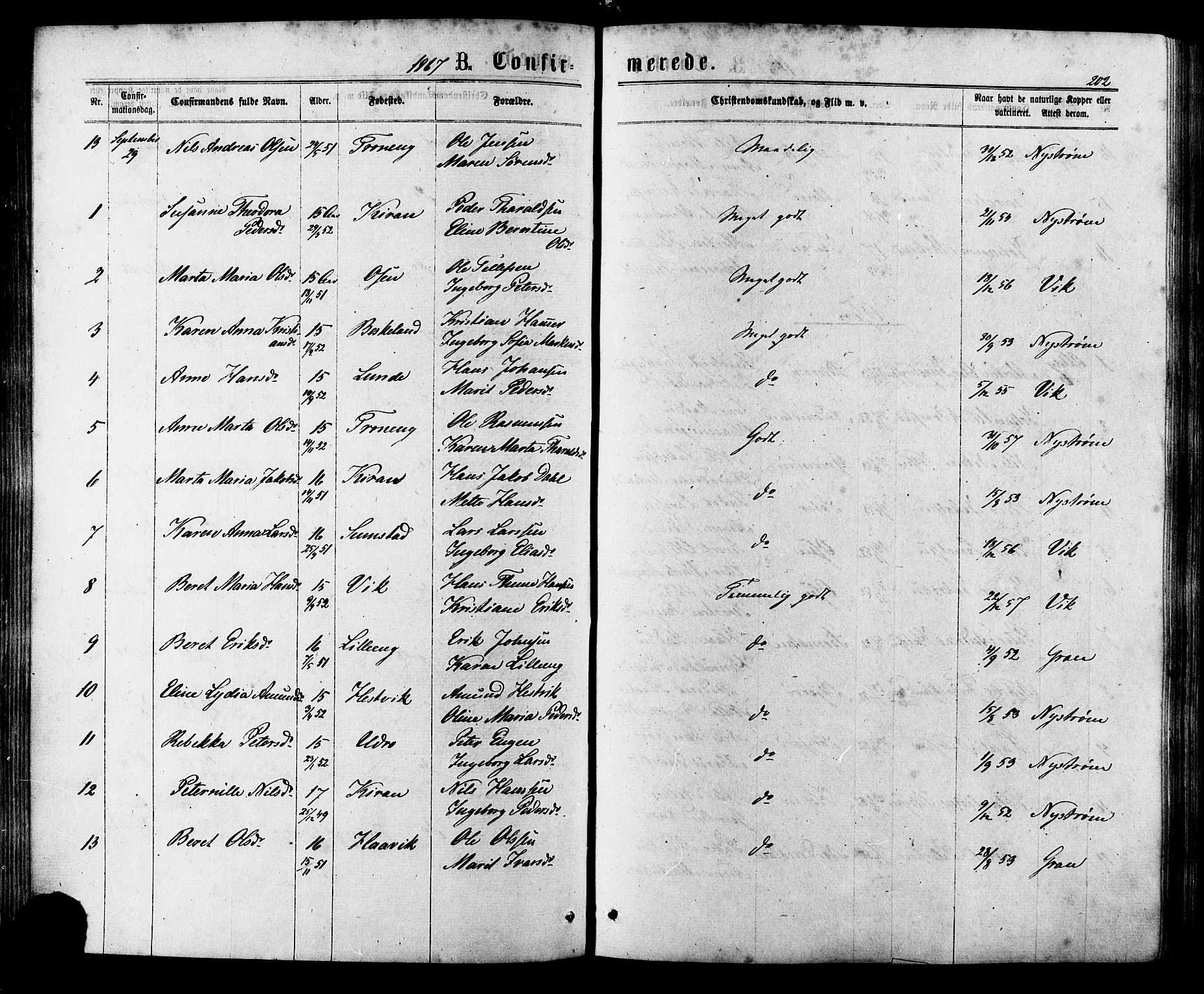 Ministerialprotokoller, klokkerbøker og fødselsregistre - Sør-Trøndelag, AV/SAT-A-1456/657/L0706: Parish register (official) no. 657A07, 1867-1878, p. 202