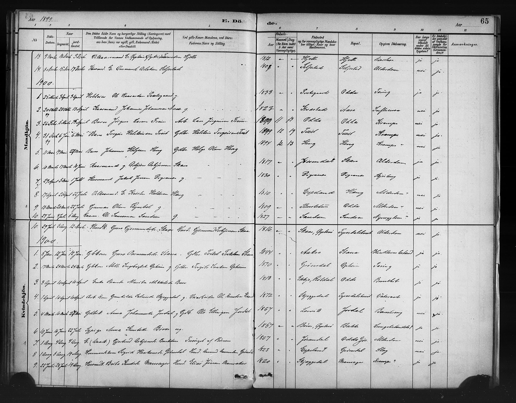 Odda Sokneprestembete, SAB/A-77201/H/Haa: Parish register (official) no. A 1, 1883-1919, p. 65