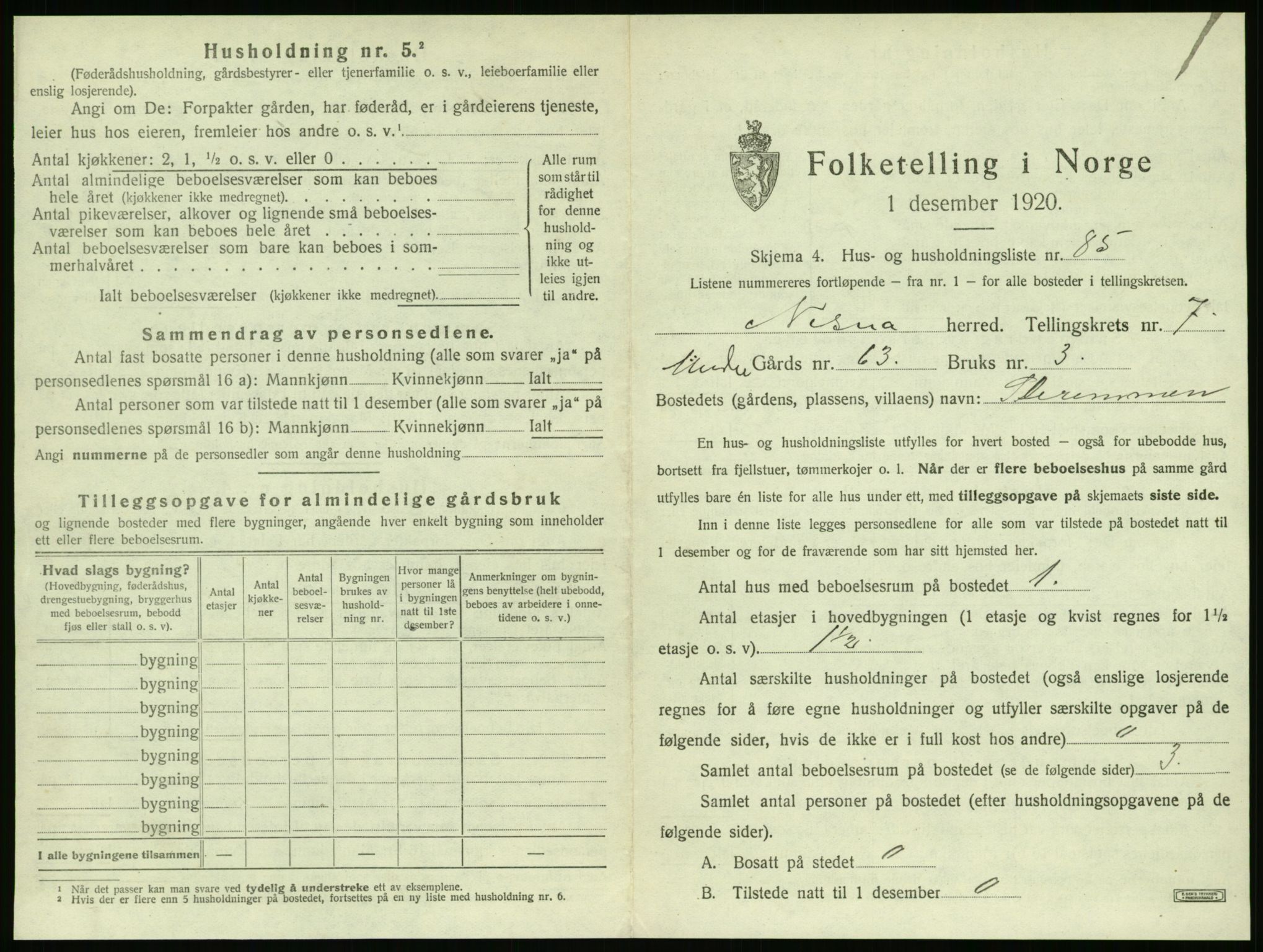 SAT, 1920 census for Nesna, 1920, p. 926