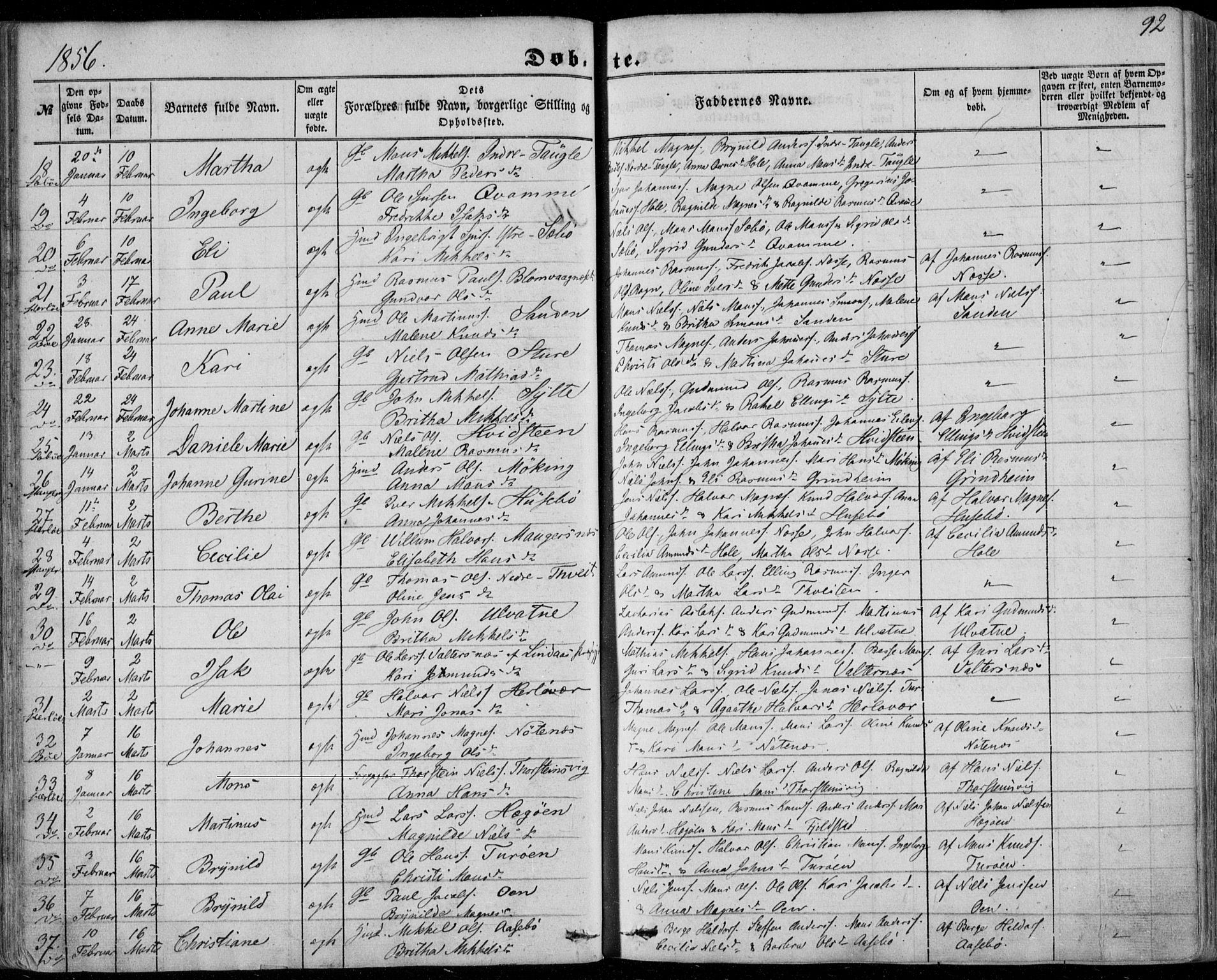 Manger sokneprestembete, SAB/A-76801/H/Haa: Parish register (official) no. A 6, 1849-1859, p. 92