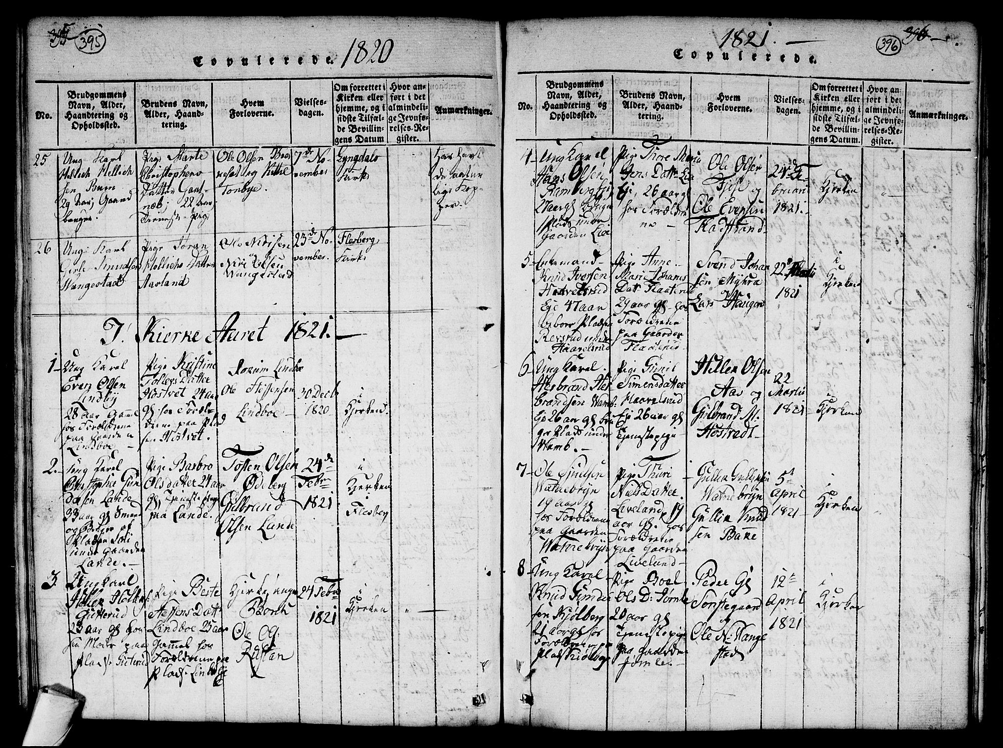 Flesberg kirkebøker, AV/SAKO-A-18/G/Ga/L0001: Parish register (copy) no. I 1, 1816-1834, p. 395-396