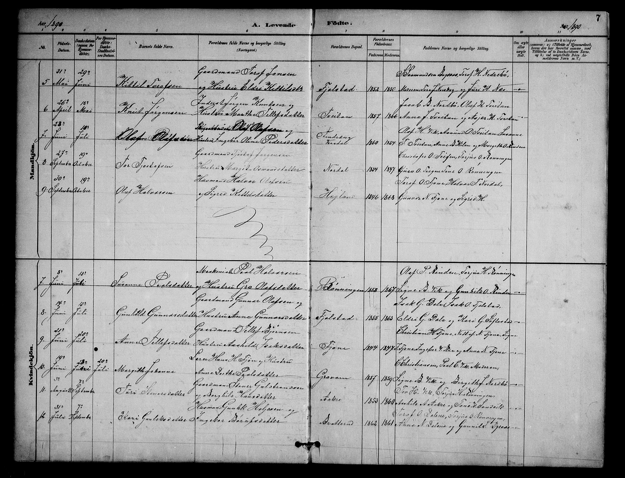 Nissedal kirkebøker, SAKO/A-288/G/Ga/L0003: Parish register (copy) no. I 3, 1887-1911, p. 7