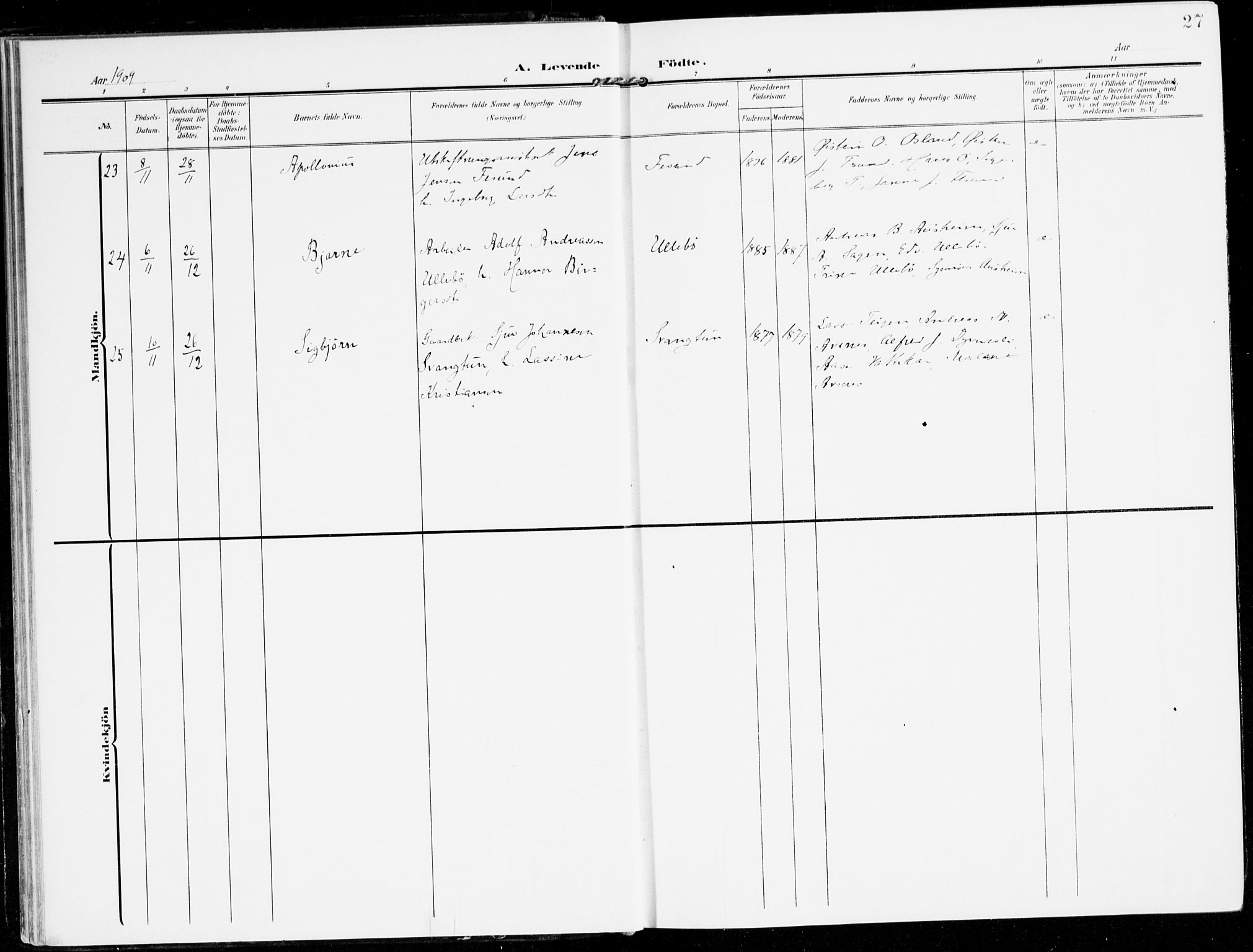 Lavik sokneprestembete, AV/SAB-A-80901: Parish register (official) no. C 2, 1904-1921, p. 27