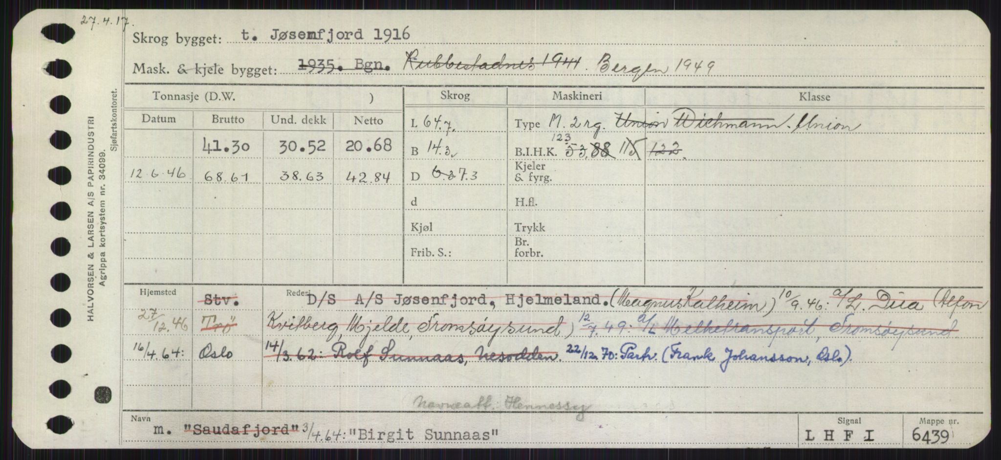 Sjøfartsdirektoratet med forløpere, Skipsmålingen, AV/RA-S-1627/H/Ha/L0001/0001: Fartøy, A-Eig / Fartøy A-Bjøn, p. 927