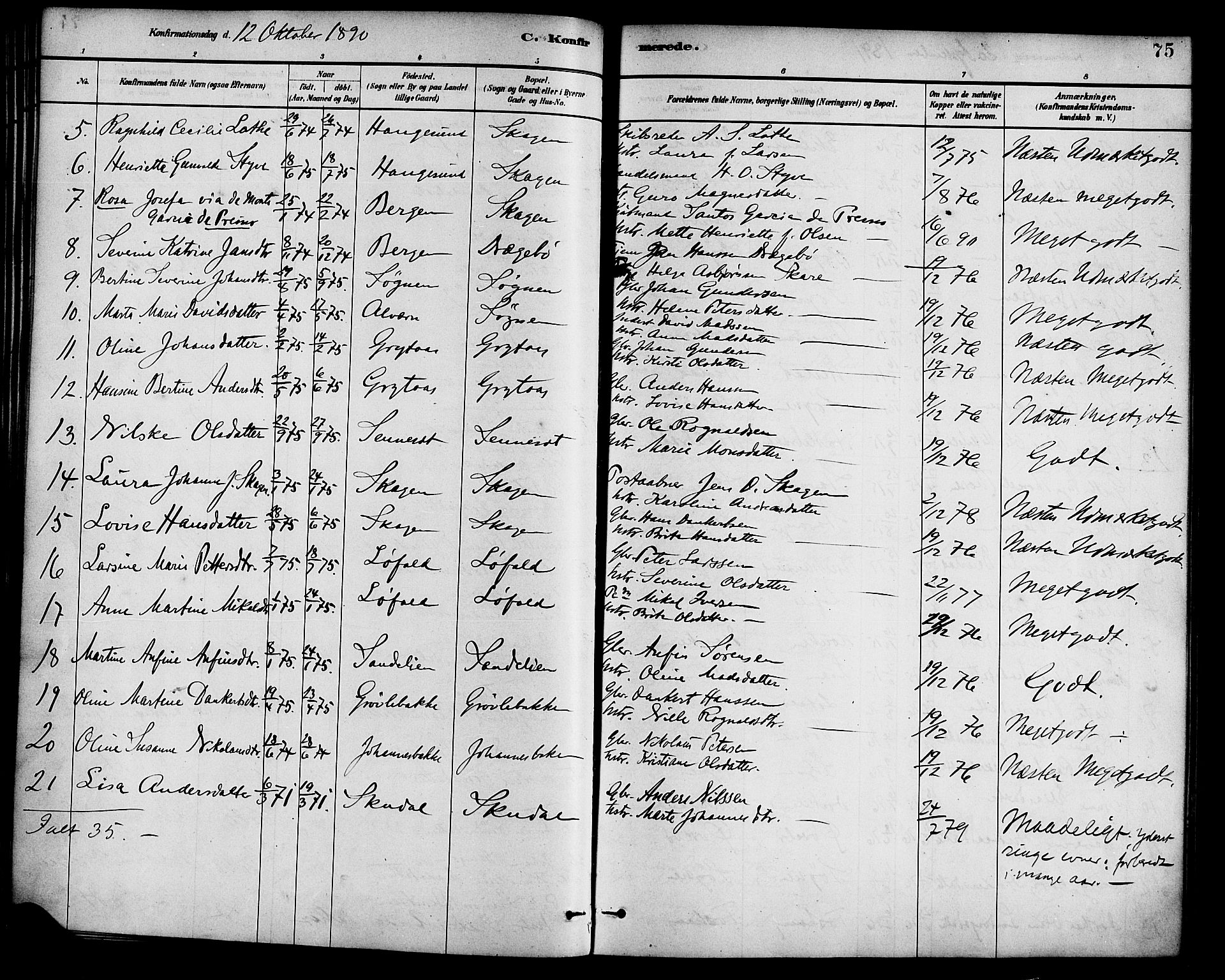 Gaular sokneprestembete, AV/SAB-A-80001/H/Haa: Parish register (official) no. B 1, 1882-1897, p. 75