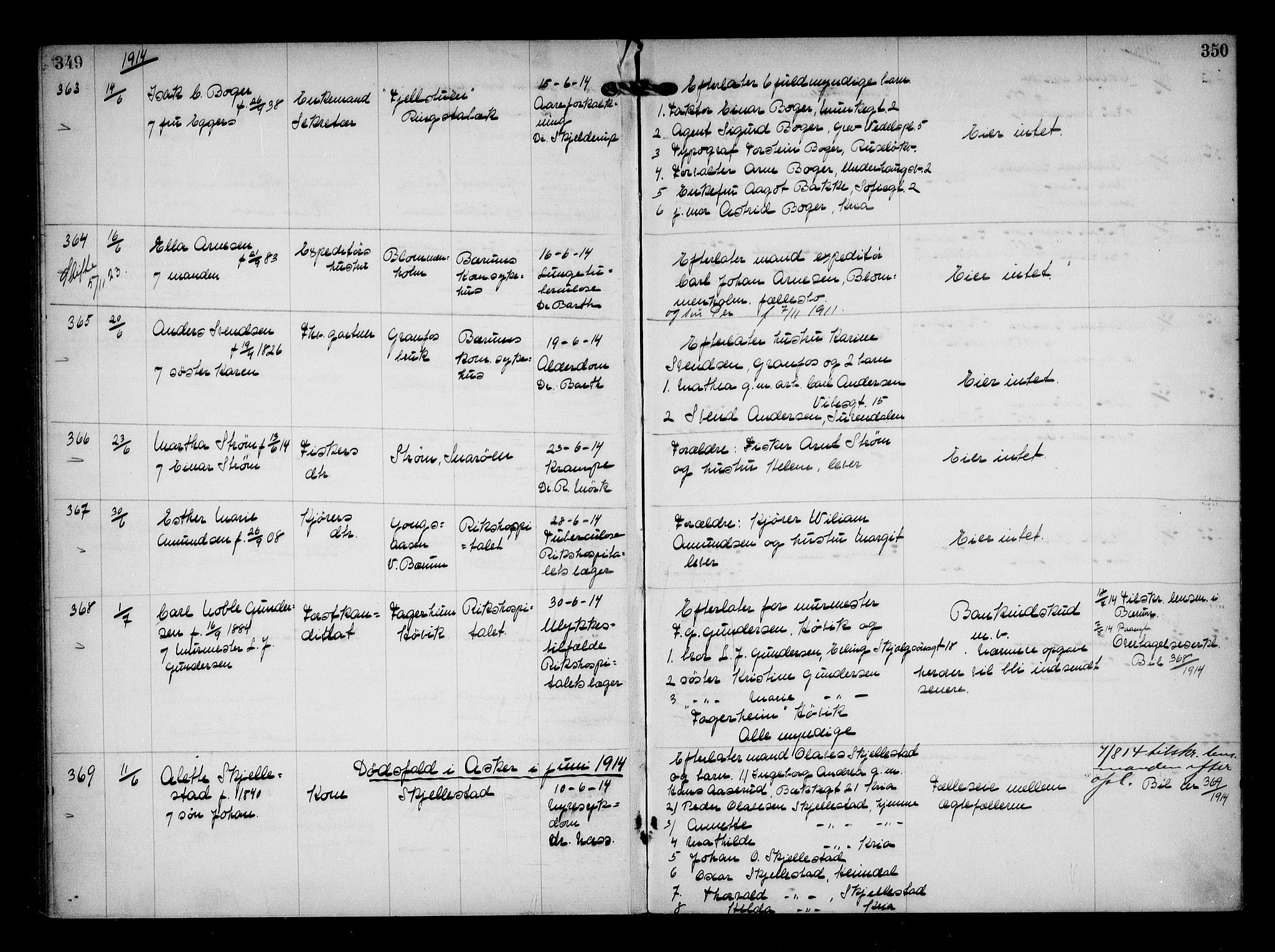 Aker kriminaldommer, skifte- og auksjonsforvalterembete, AV/SAO-A-10452/H/Hb/Hba/Hbaa/L0003: Dødsfallsprotokoll, 1912-1914, p. 349-350