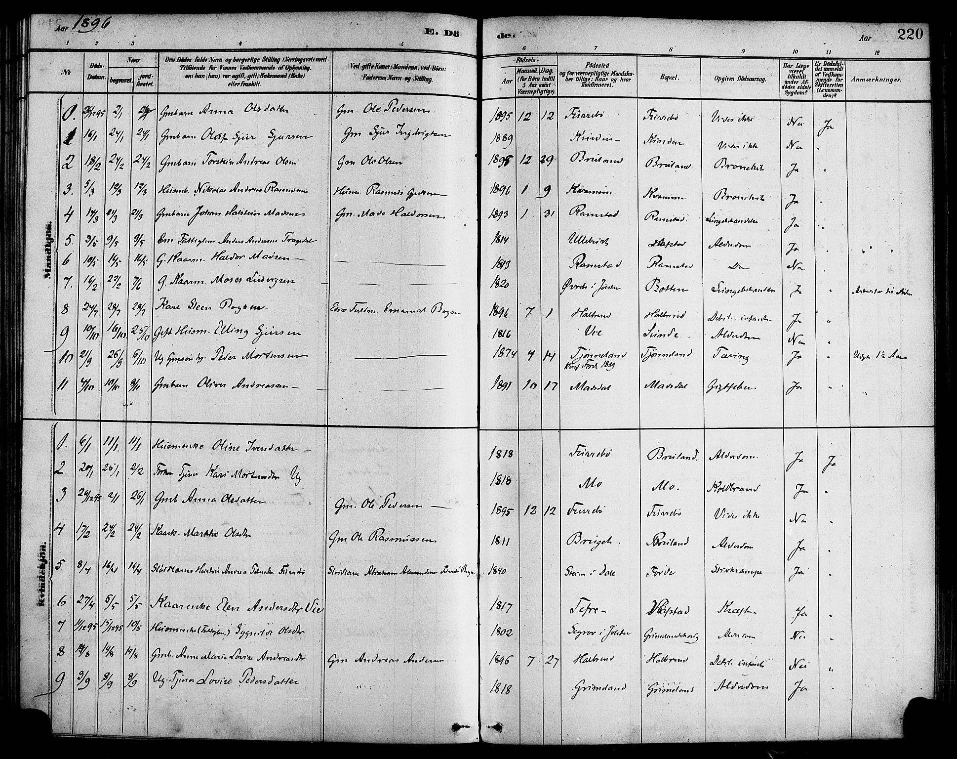 Førde sokneprestembete, AV/SAB-A-79901/H/Haa/Haab/L0001: Parish register (official) no. B 1, 1880-1898, p. 220