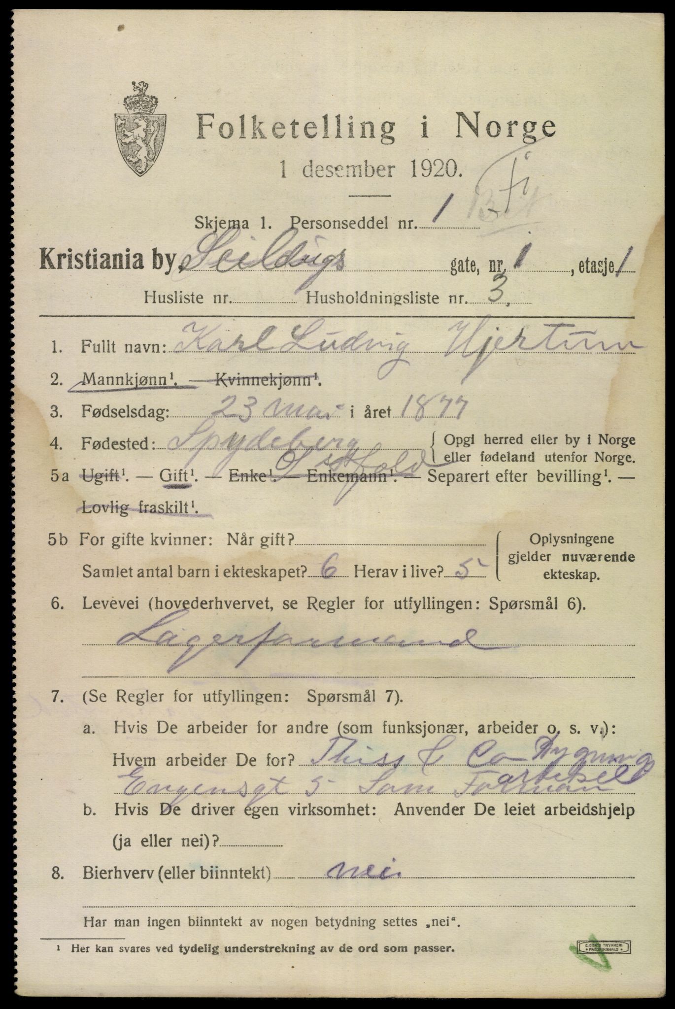 SAO, 1920 census for Kristiania, 1920, p. 505595