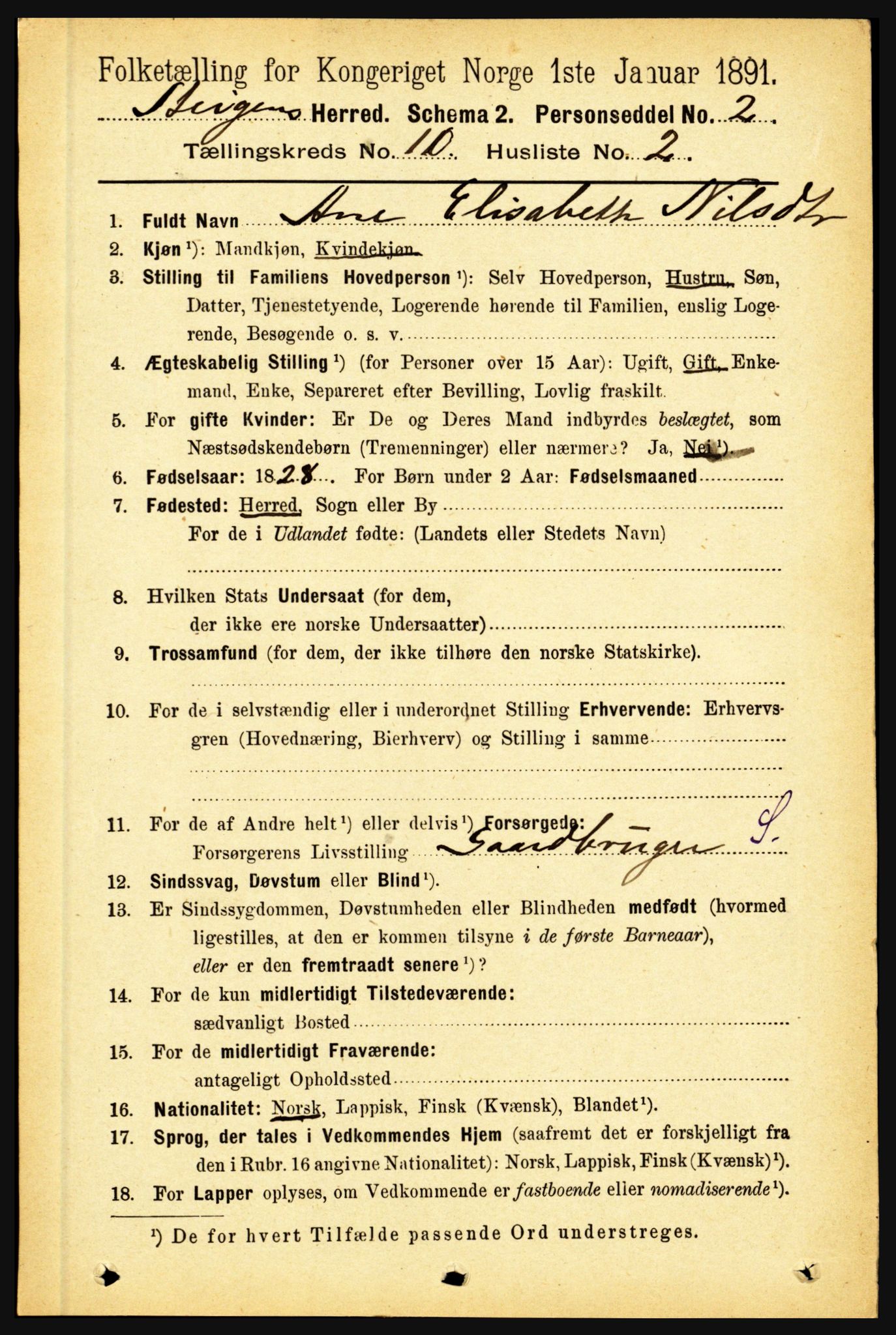 RA, 1891 census for 1848 Steigen, 1891, p. 3459