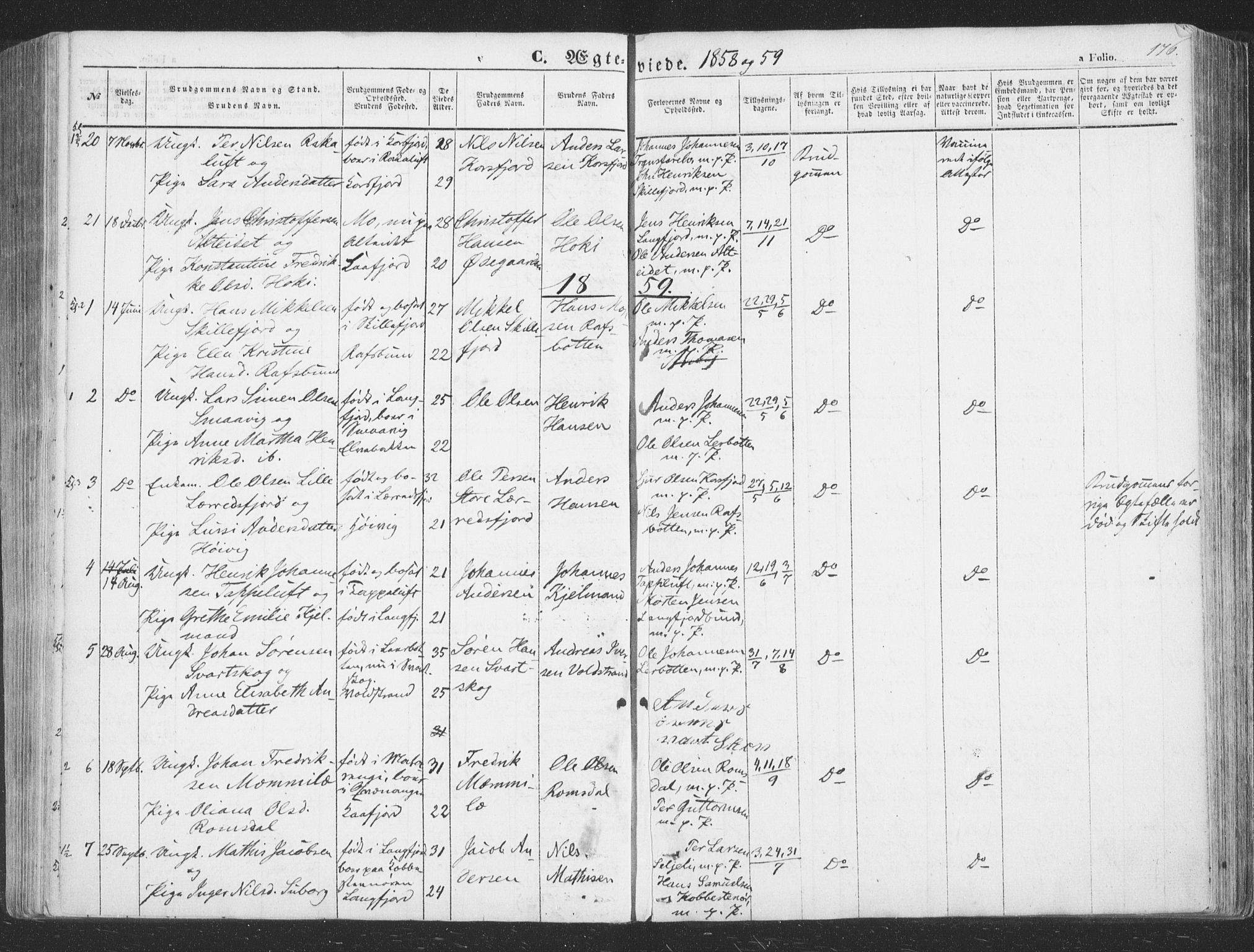 Talvik sokneprestkontor, SATØ/S-1337/H/Ha/L0010kirke: Parish register (official) no. 10, 1852-1864, p. 176