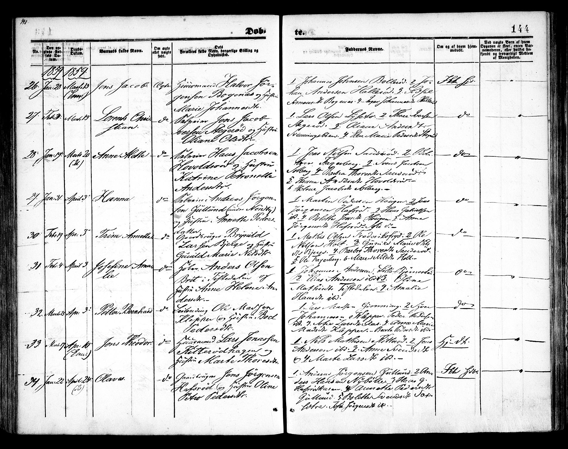 Idd prestekontor Kirkebøker, SAO/A-10911/F/Fc/L0004a: Parish register (official) no. III 4A, 1848-1860, p. 144