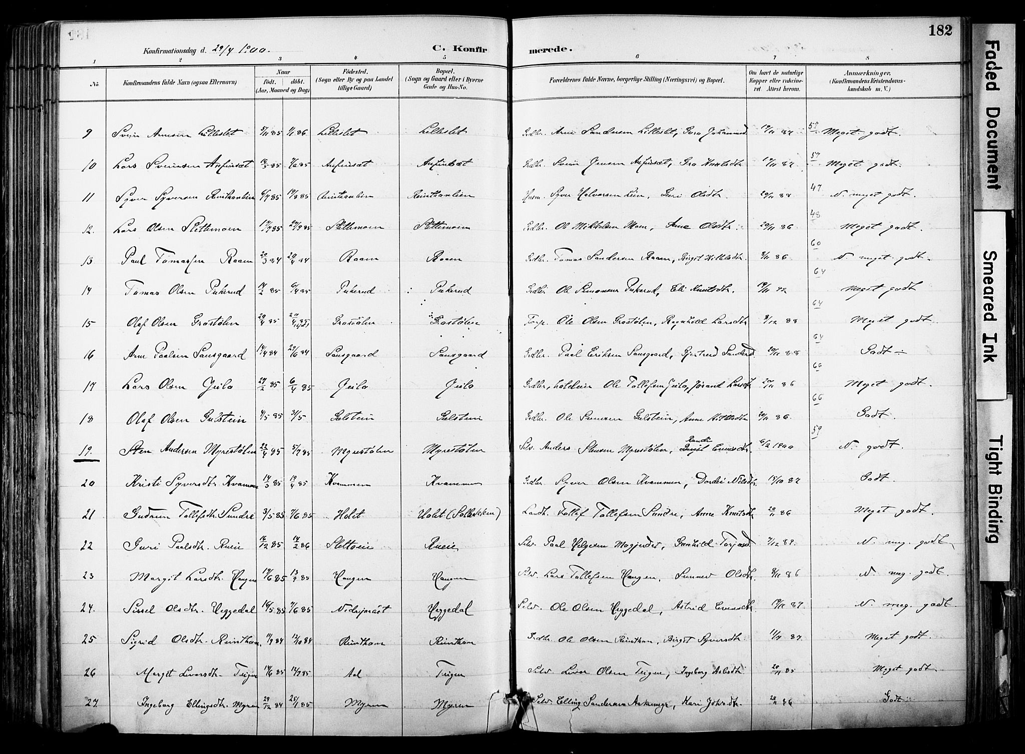 Hol kirkebøker, AV/SAKO-A-227/F/Fa/L0003: Parish register (official) no. I 3, 1887-1918, p. 182