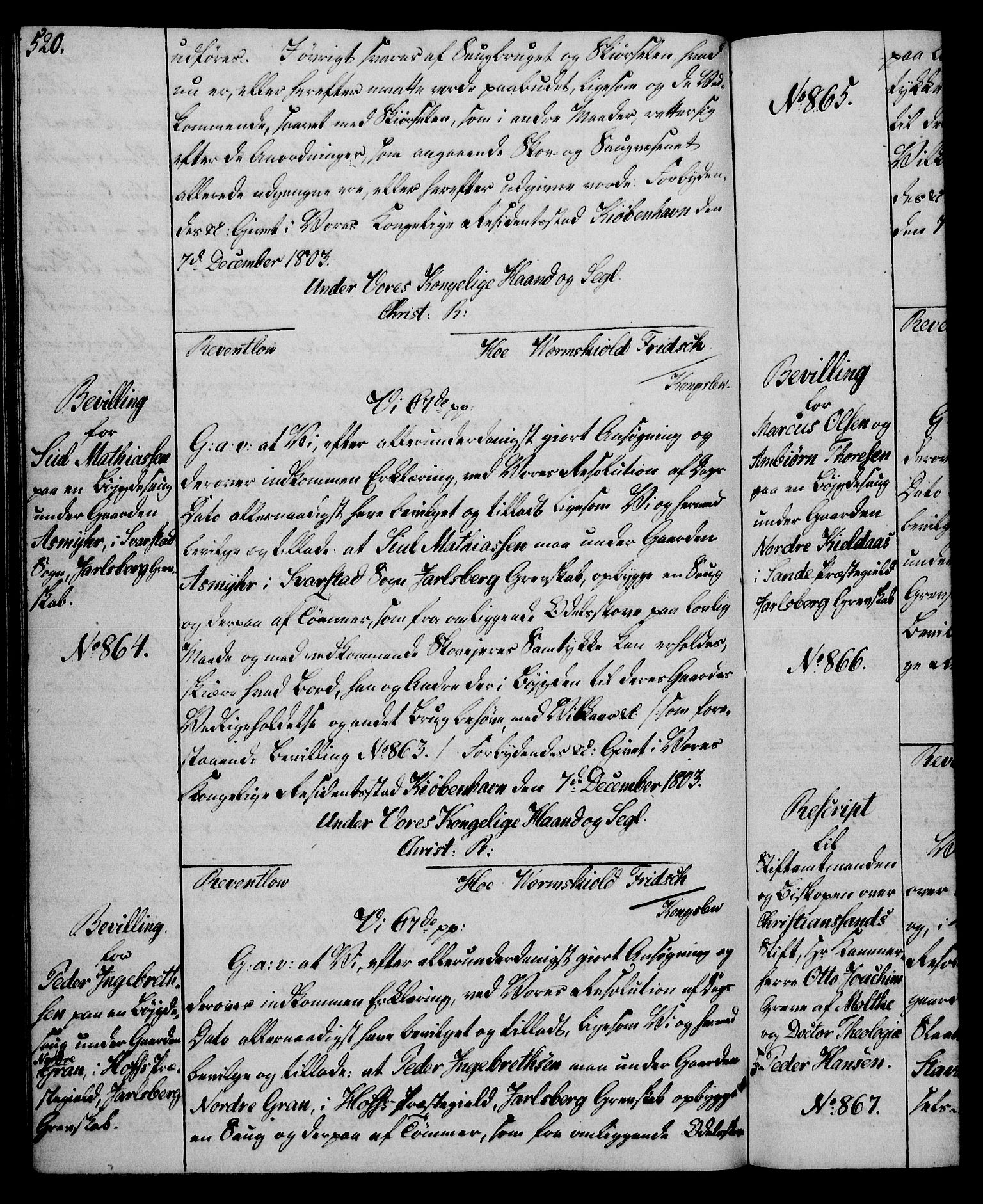 Rentekammeret, Kammerkanselliet, AV/RA-EA-3111/G/Gg/Gga/L0017: Norsk ekspedisjonsprotokoll med register (merket RK 53.17), 1801-1803, p. 520