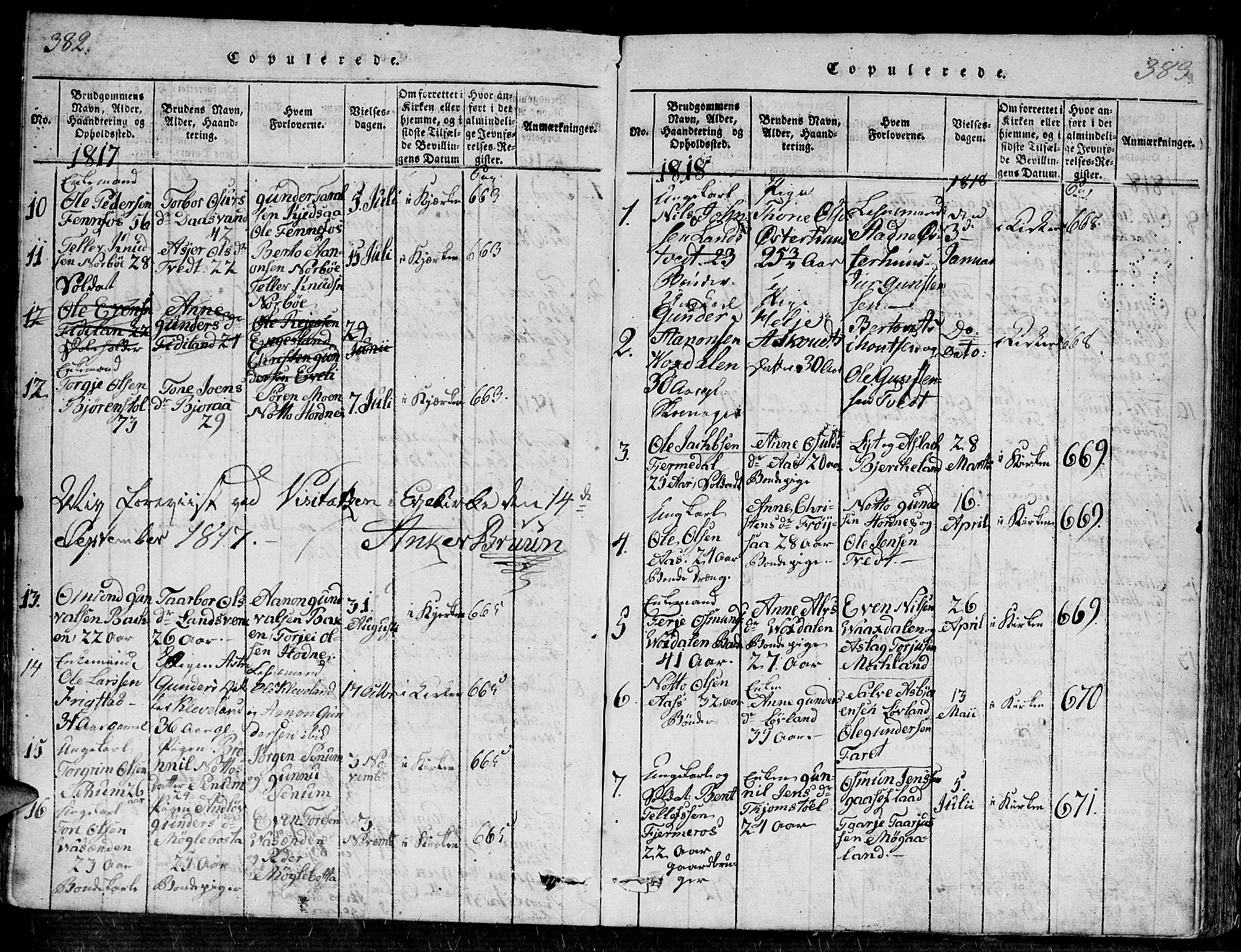 Evje sokneprestkontor, SAK/1111-0008/F/Fa/Faa/L0004: Parish register (official) no. A 4, 1816-1840, p. 382-383