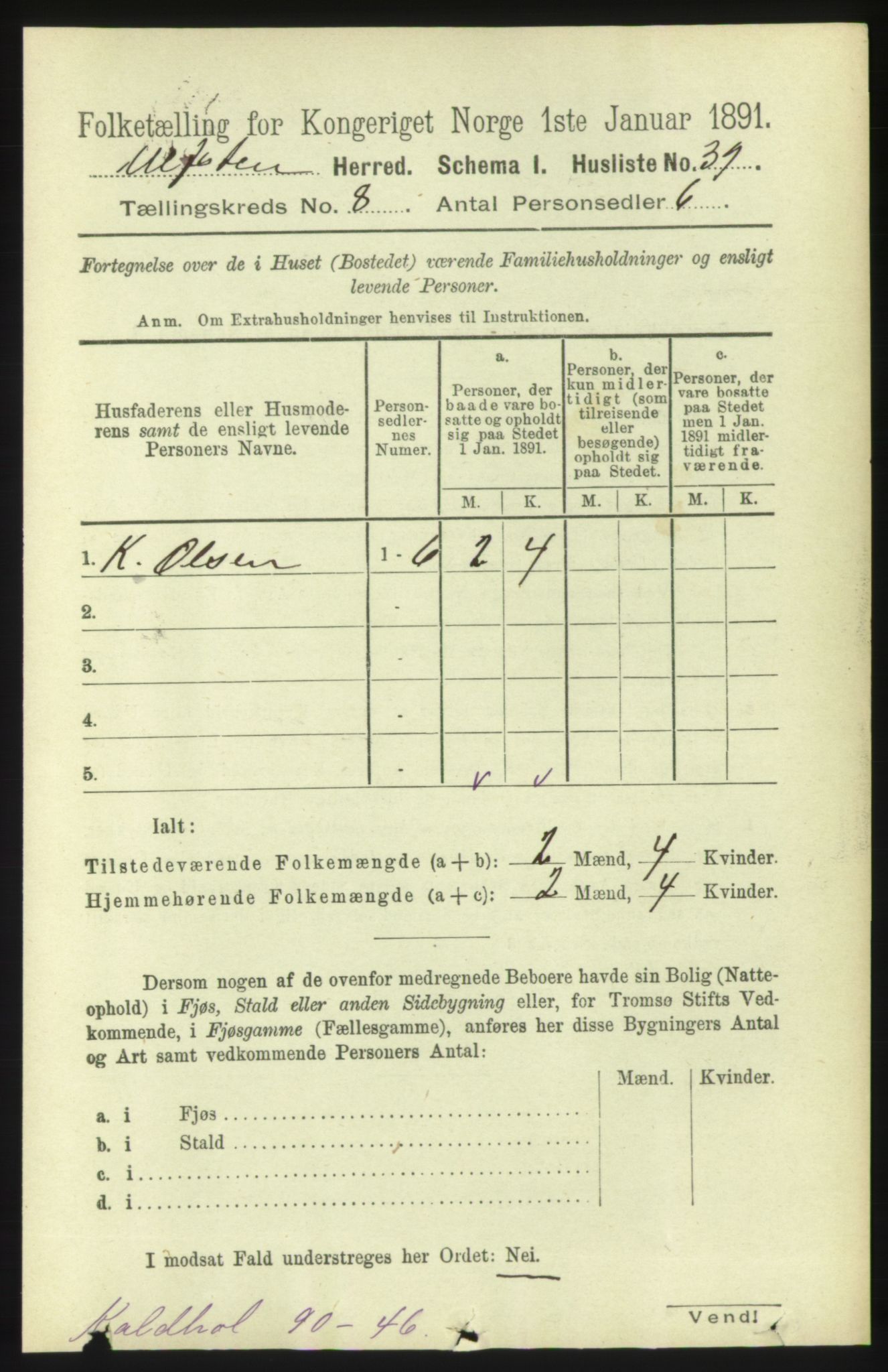 RA, 1891 census for 1516 Ulstein, 1891, p. 2558