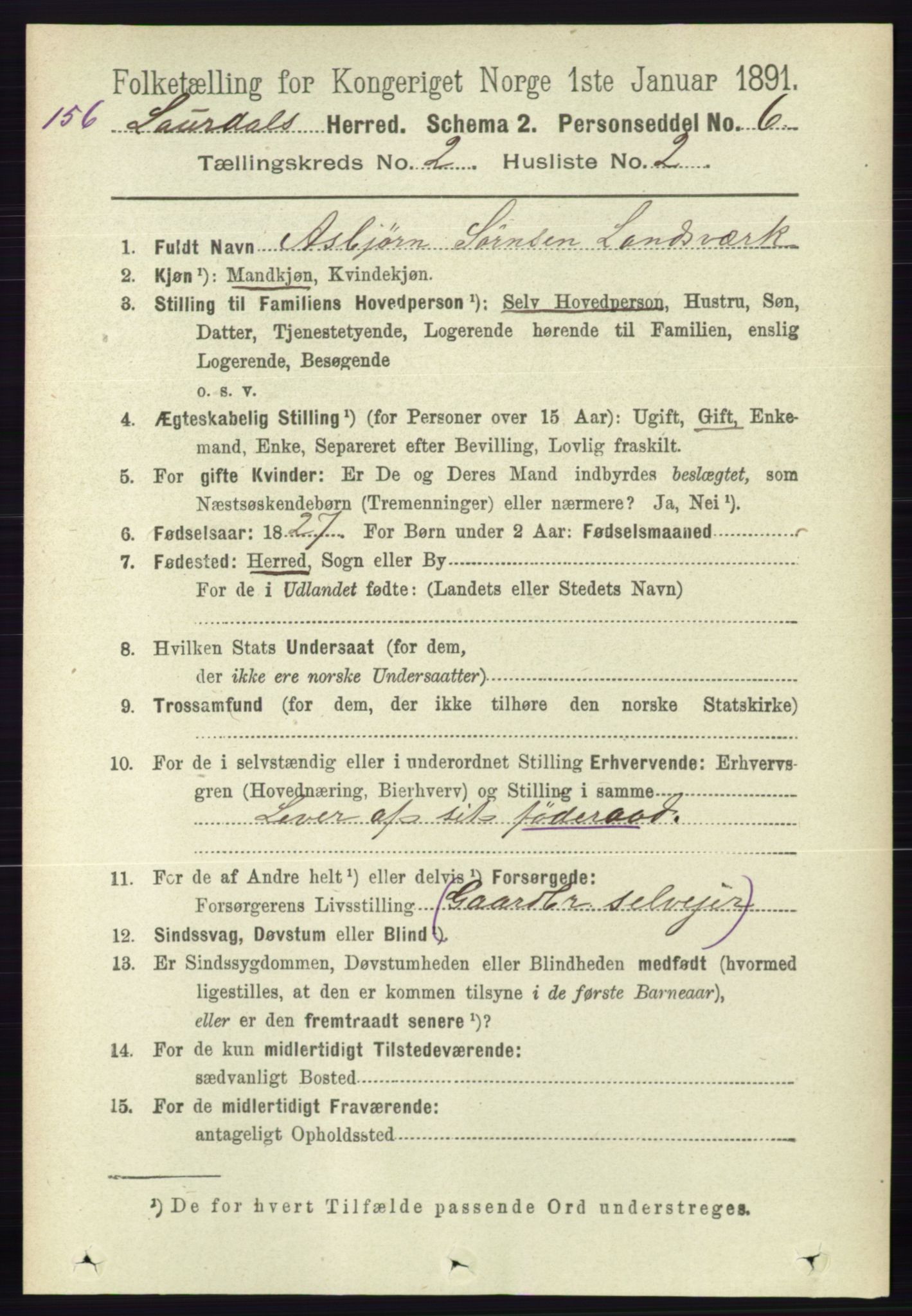 RA, 1891 census for 0833 Lårdal, 1891, p. 614