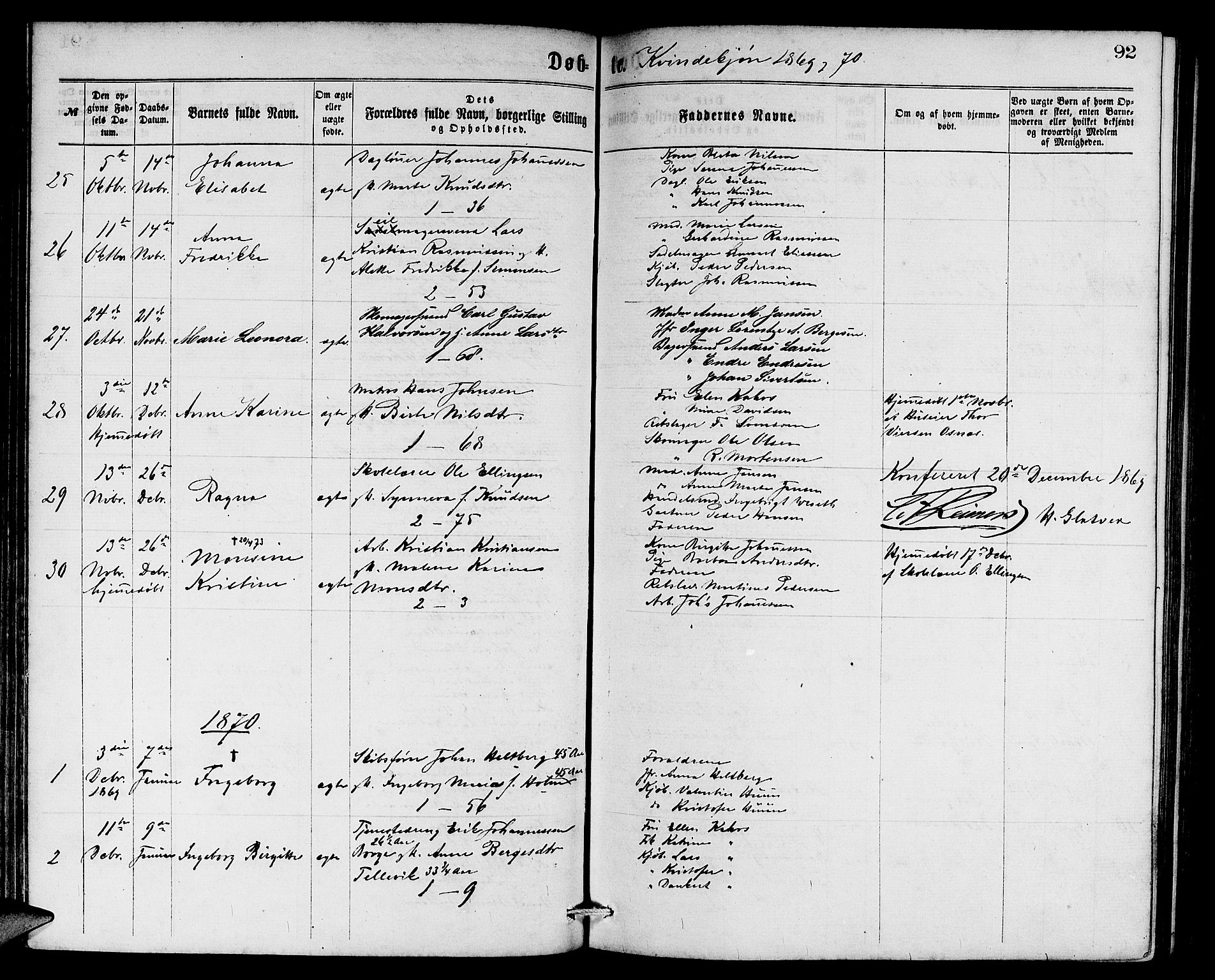 Sandviken Sokneprestembete, SAB/A-77601/H/Hb: Parish register (copy) no. A 1, 1867-1879, p. 92