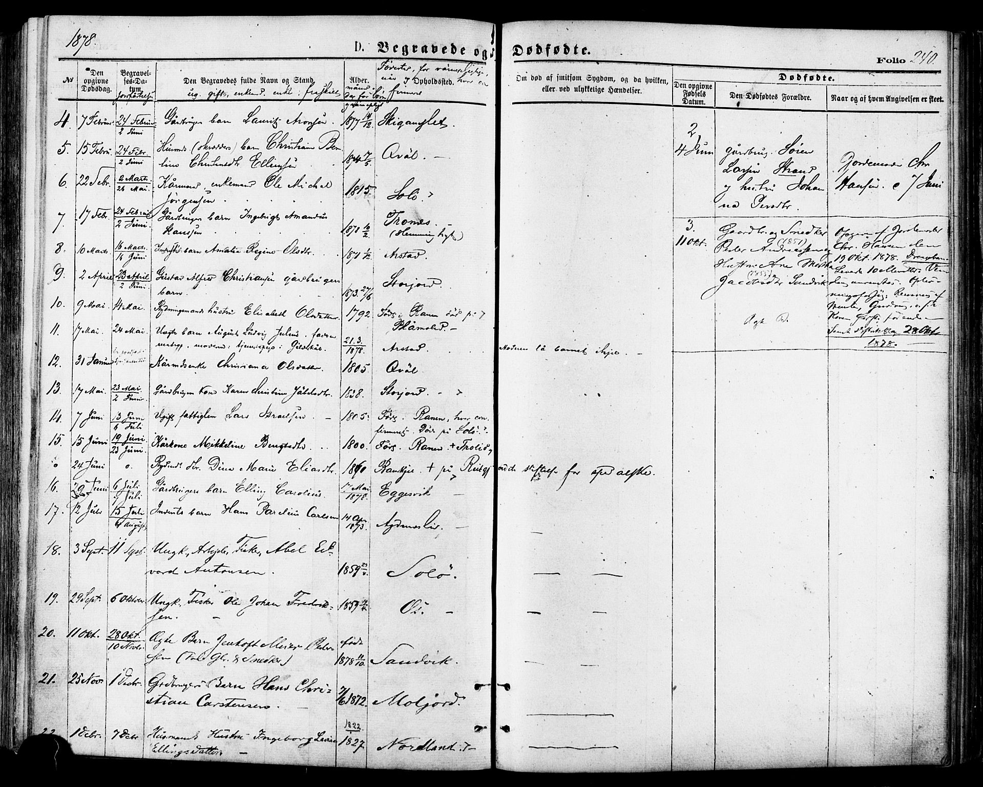 Ministerialprotokoller, klokkerbøker og fødselsregistre - Nordland, SAT/A-1459/846/L0645: Parish register (official) no. 846A03, 1872-1886, p. 240