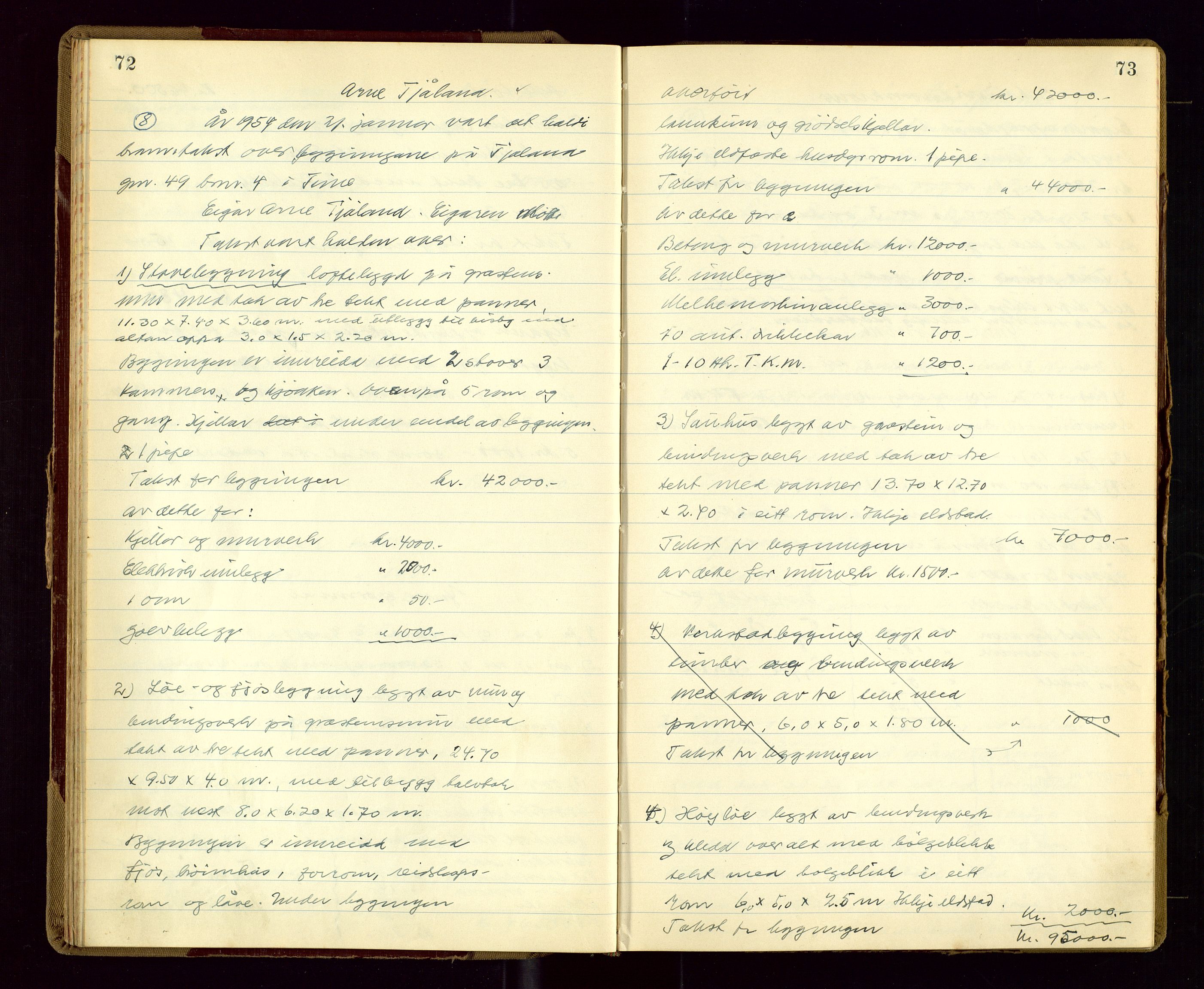 Time lensmannskontor, AV/SAST-A-100420/Goa/L0008: "Branntakstprotokoll", 1953-1955, p. 72-73