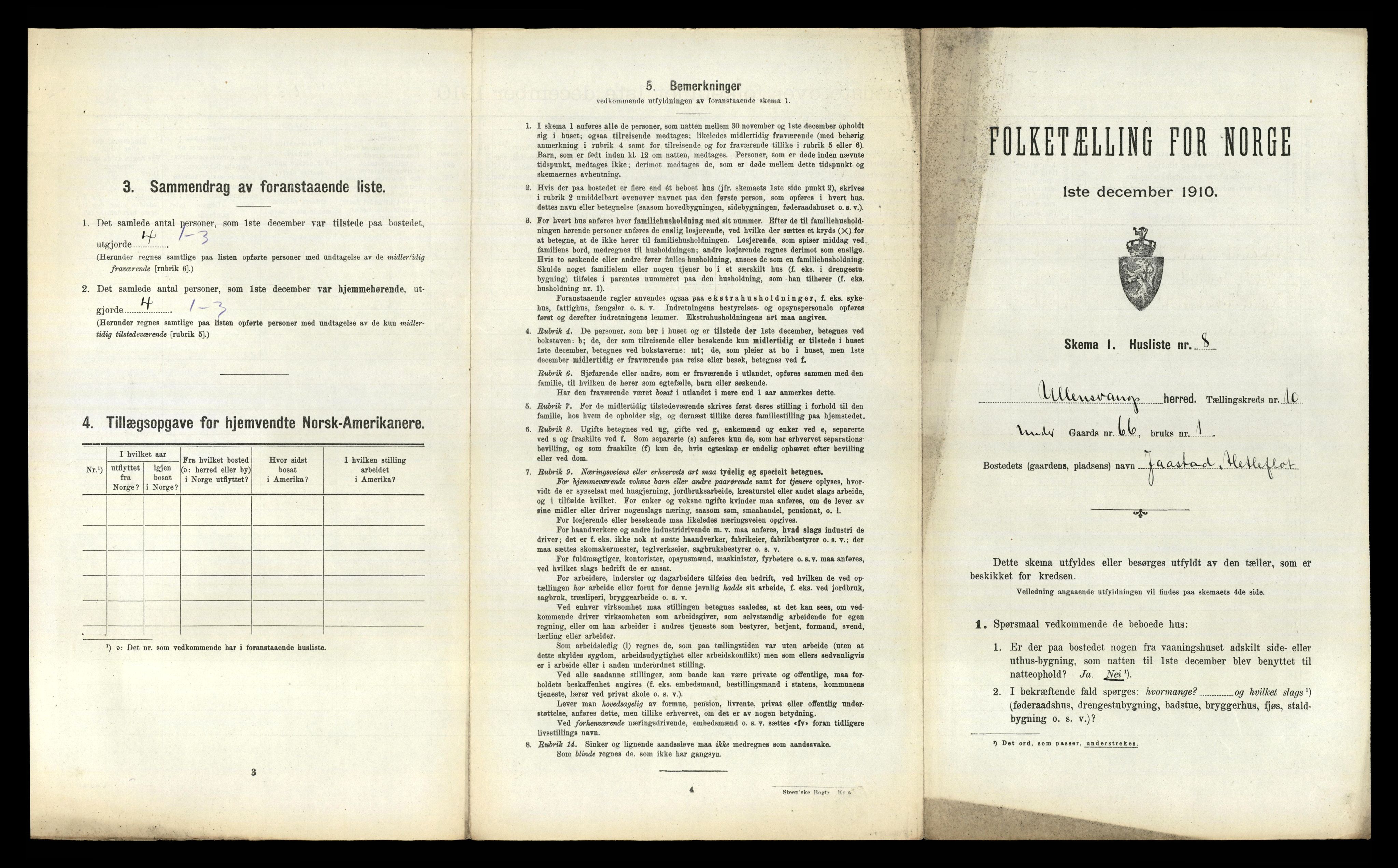 RA, 1910 census for Ullensvang, 1910, p. 1195