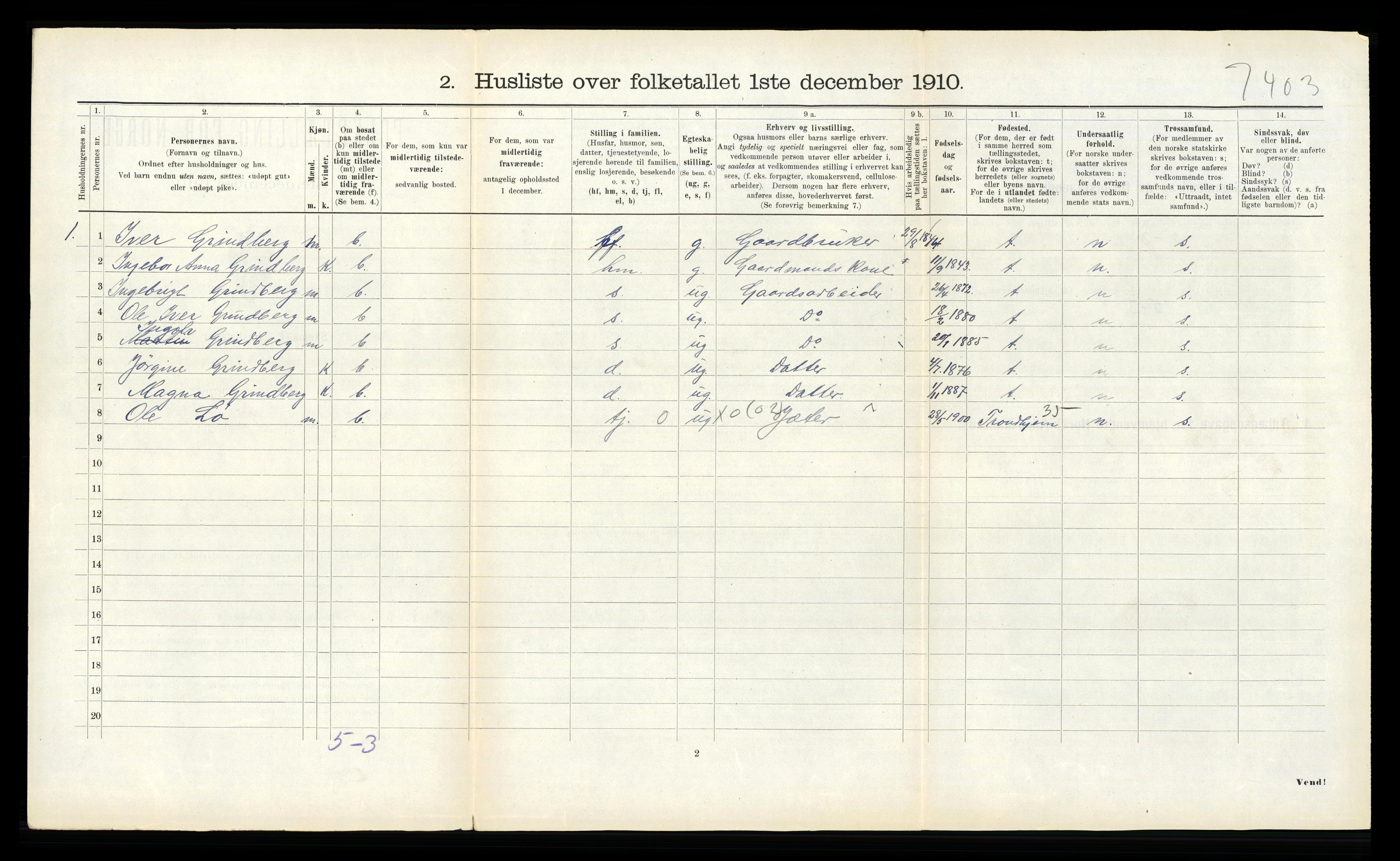 RA, 1910 census for Kvam, 1910, p. 198