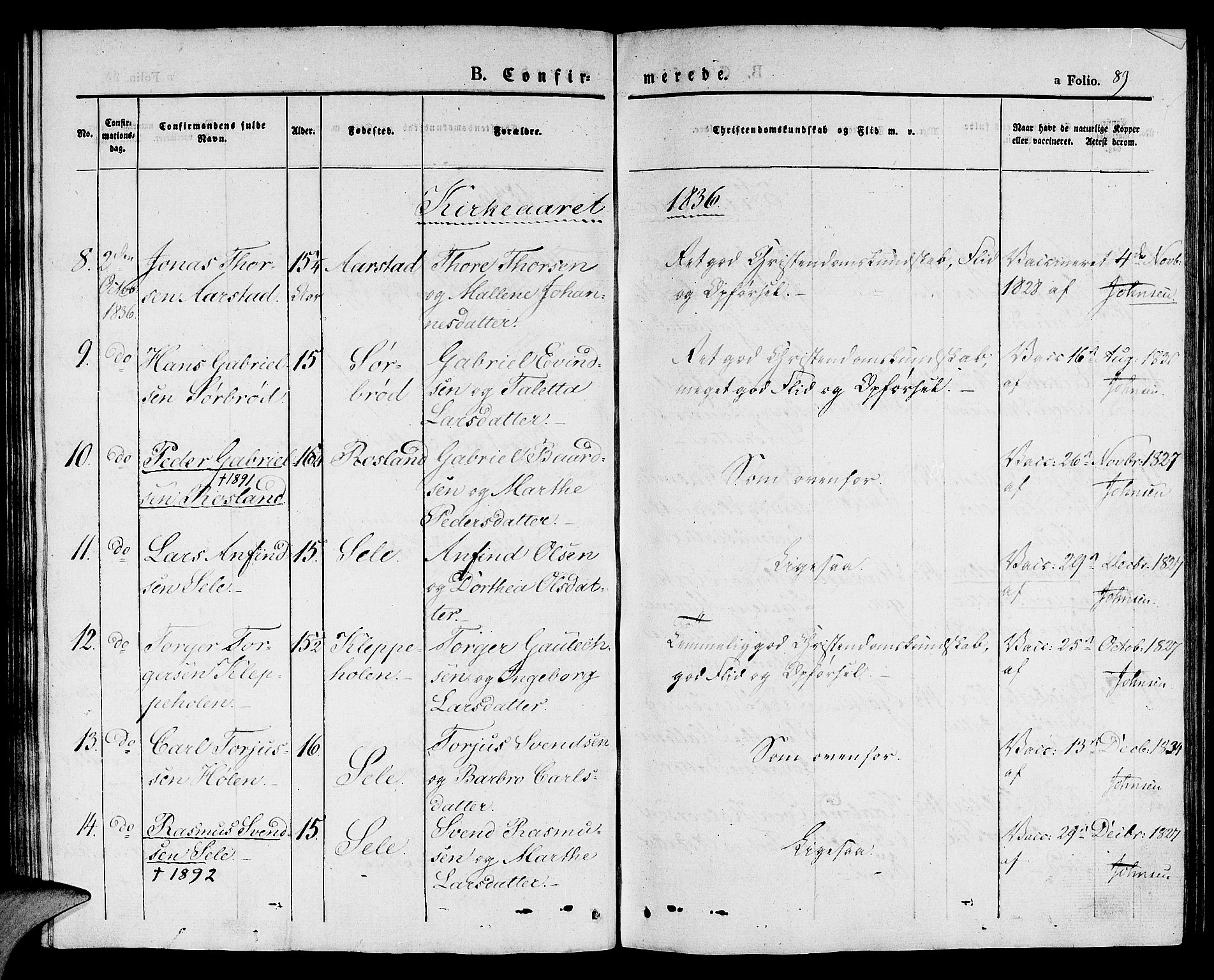 Klepp sokneprestkontor, AV/SAST-A-101803/001/3/30BA/L0003: Parish register (official) no. A 3, 1833-1842, p. 89