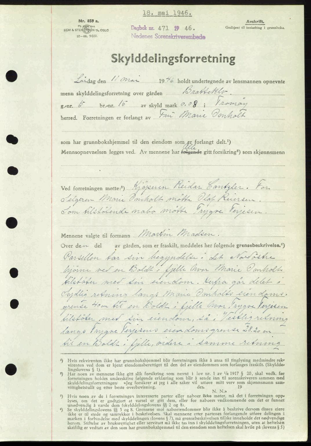 Nedenes sorenskriveri, AV/SAK-1221-0006/G/Gb/Gba/L0054: Mortgage book no. A6c, 1946-1946, Diary no: : 471/1946