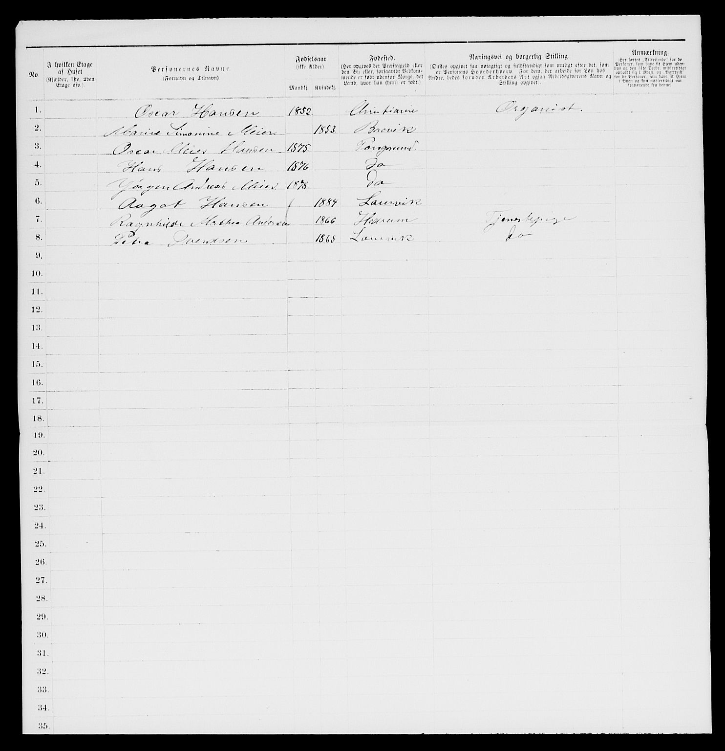 SAKO, 1885 census for 0707 Larvik, 1885, p. 6