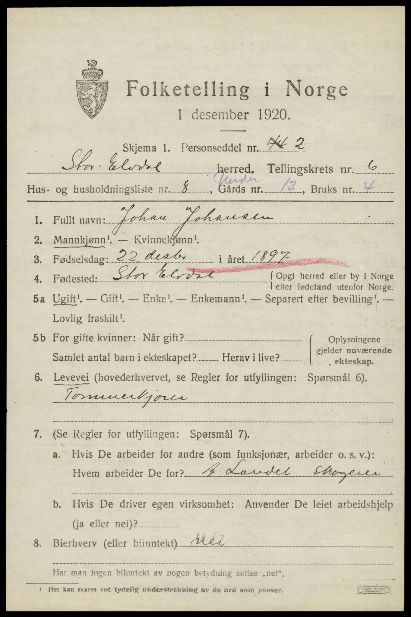 SAH, 1920 census for Stor-Elvdal, 1920, p. 4996