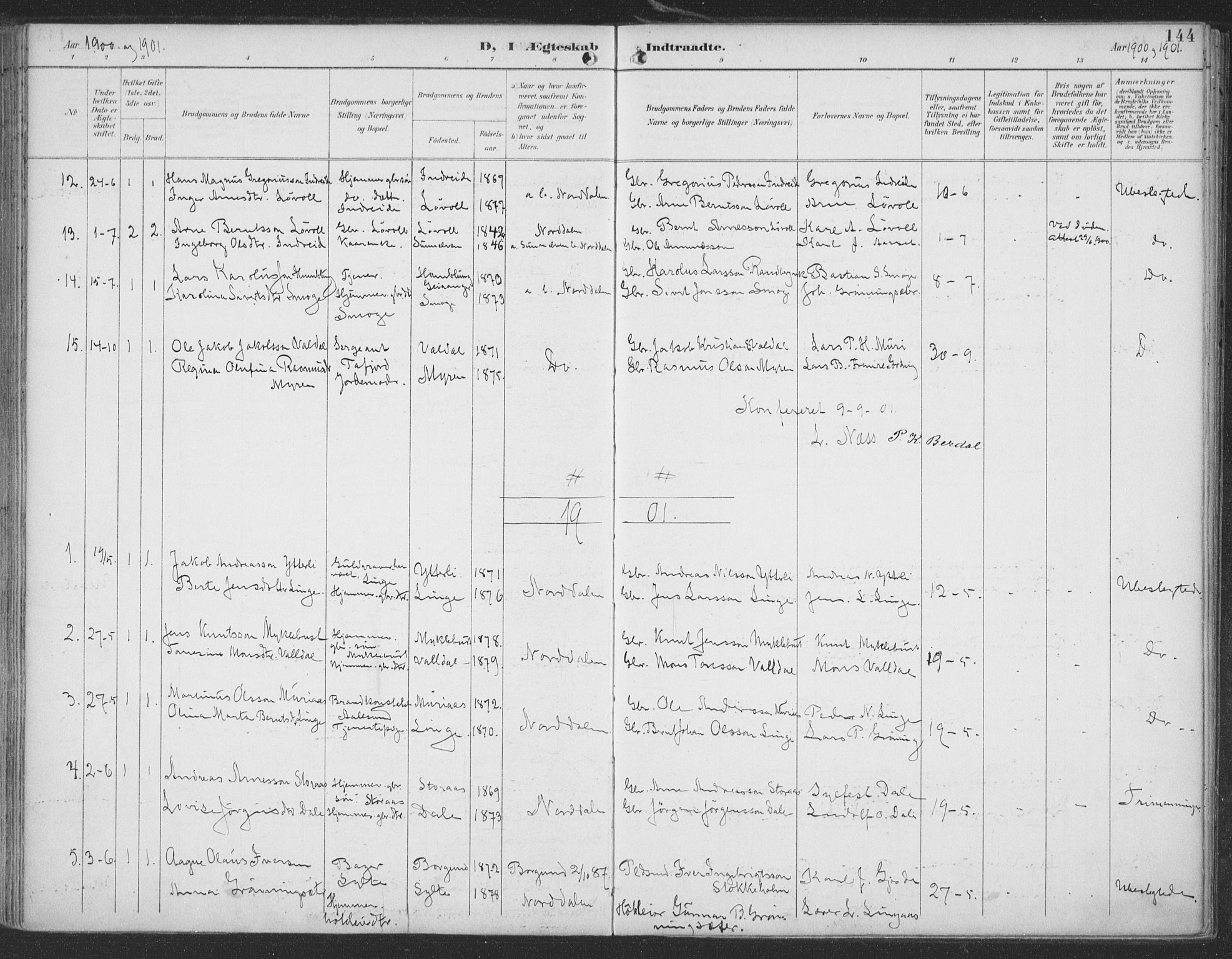 Ministerialprotokoller, klokkerbøker og fødselsregistre - Møre og Romsdal, SAT/A-1454/519/L0256: Parish register (official) no. 519A15, 1895-1912, p. 144