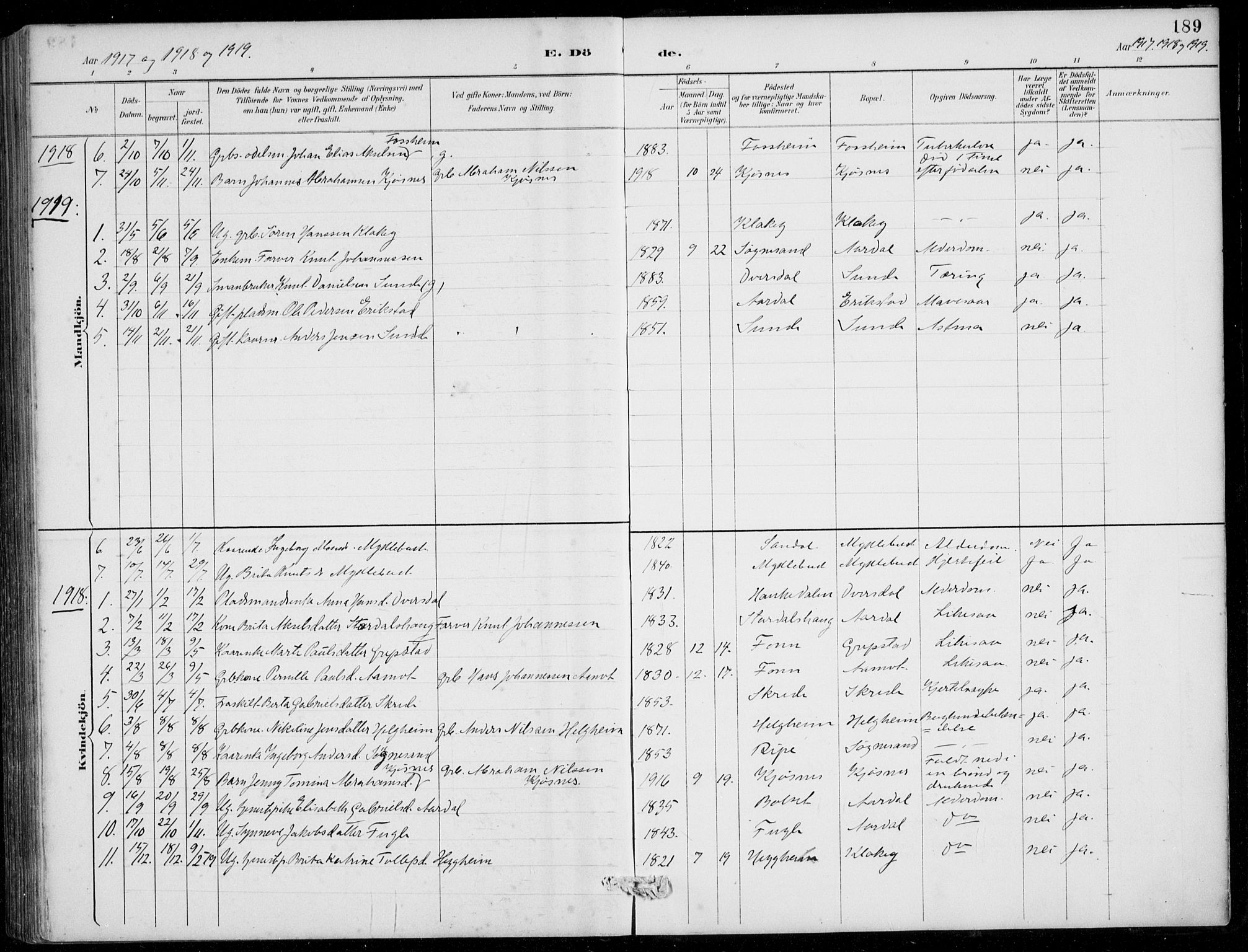 Jølster sokneprestembete, SAB/A-80701/H/Hab/Habb/L0002: Parish register (copy) no. B 2, 1887-1920, p. 189