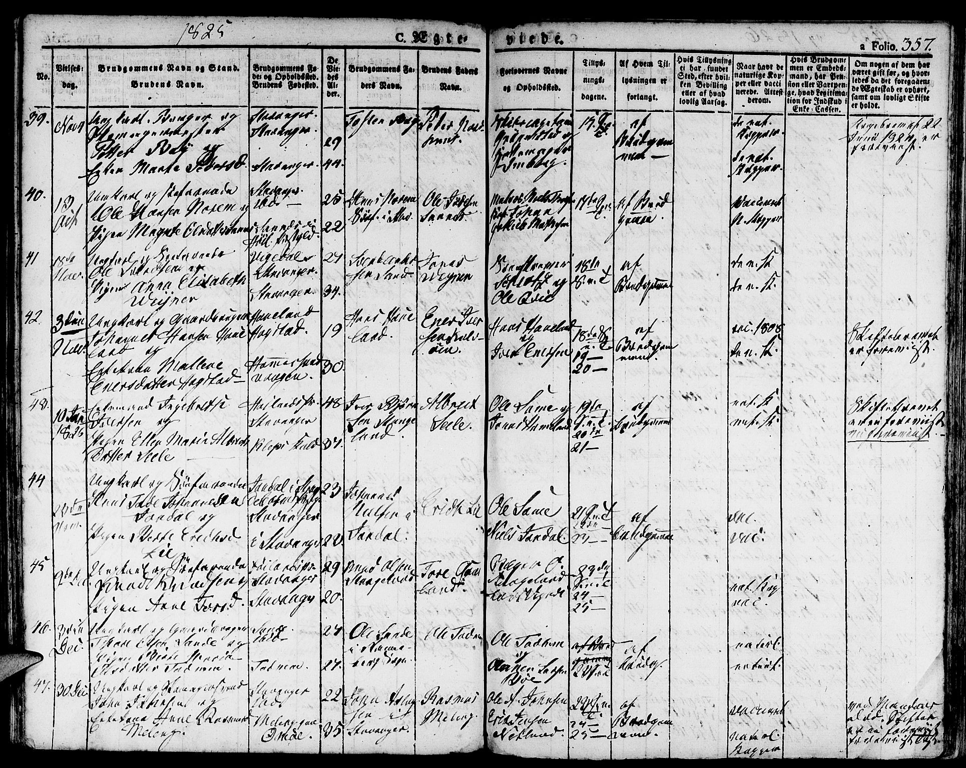 Domkirken sokneprestkontor, SAST/A-101812/001/30/30BA/L0009: Parish register (official) no. A 9, 1821-1832, p. 357