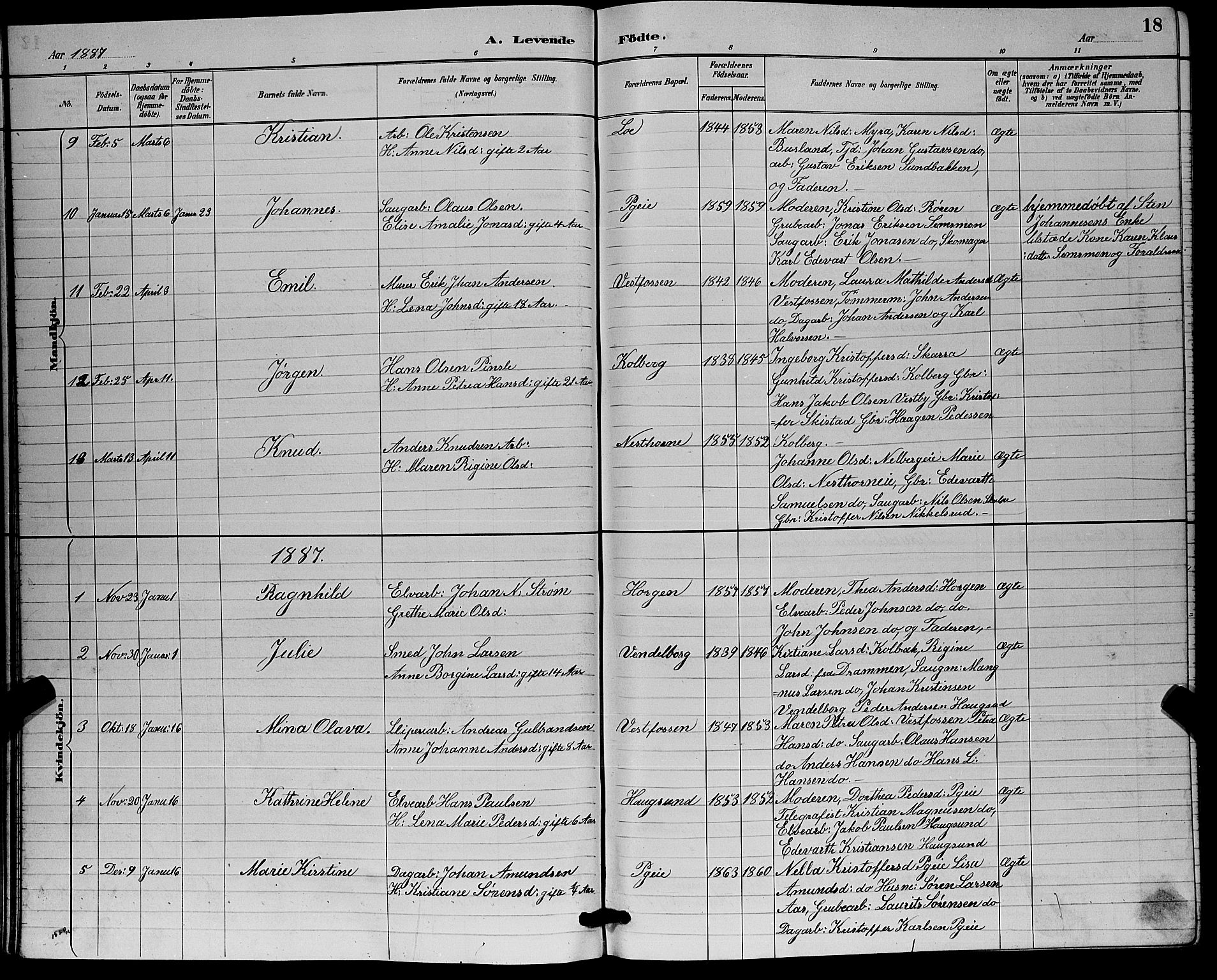 Eiker kirkebøker, AV/SAKO-A-4/G/Ga/L0006: Parish register (copy) no. I 6, 1885-1893, p. 18