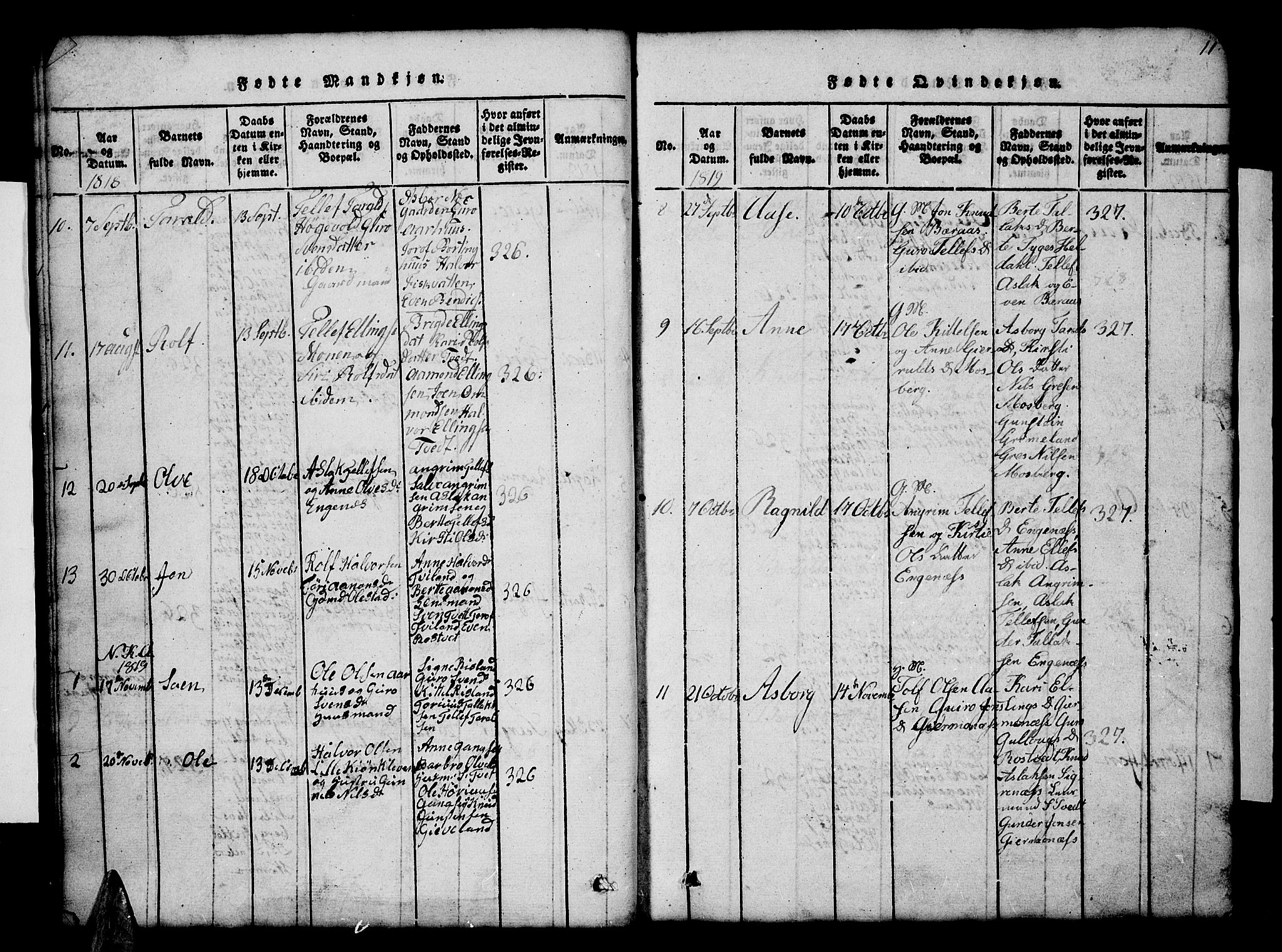 Åmli sokneprestkontor, AV/SAK-1111-0050/F/Fb/Fbc/L0001: Parish register (copy) no. B 1, 1816-1867, p. 11