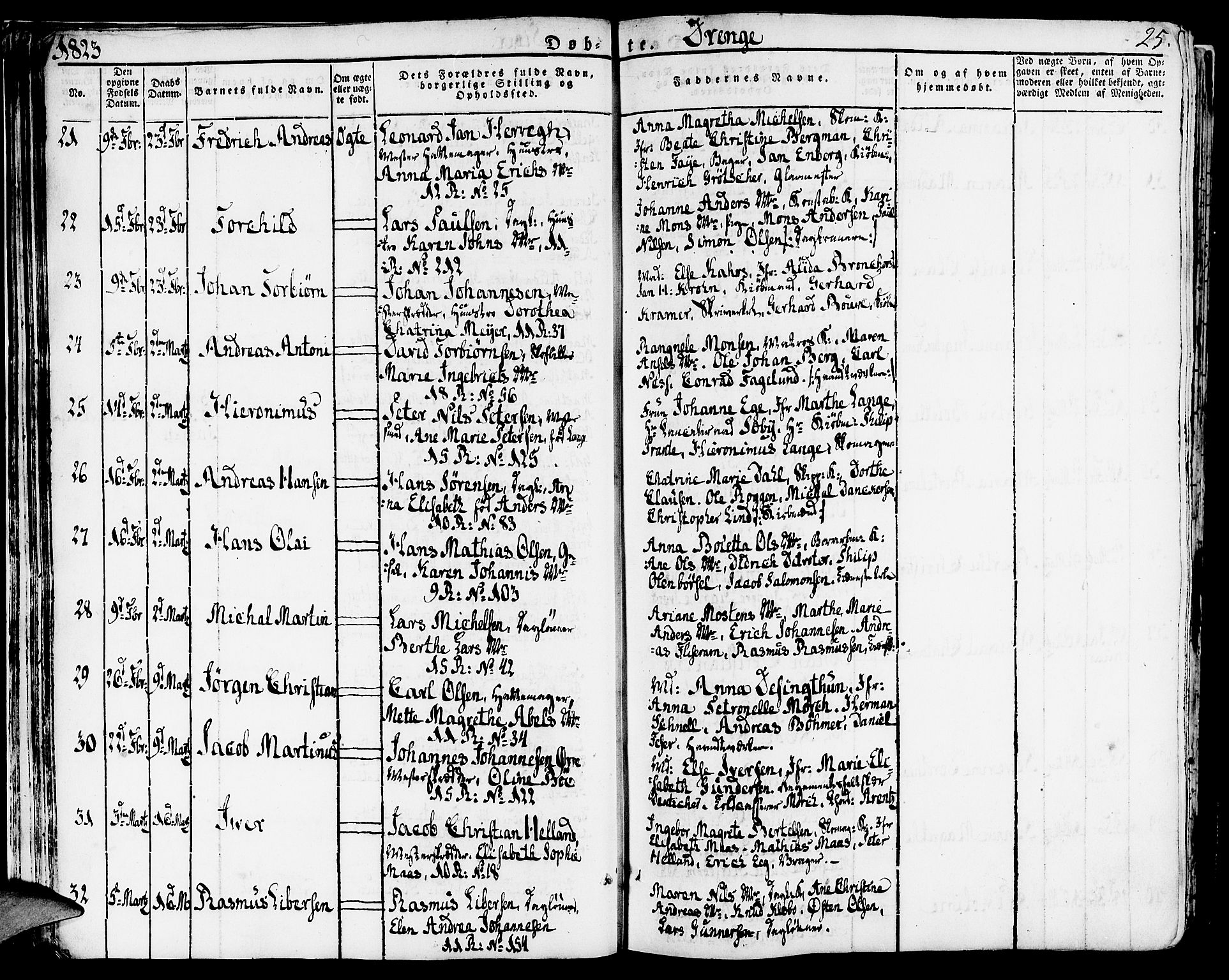 Domkirken sokneprestembete, AV/SAB-A-74801/H/Haa/L0012: Parish register (official) no. A 12, 1821-1840, p. 25