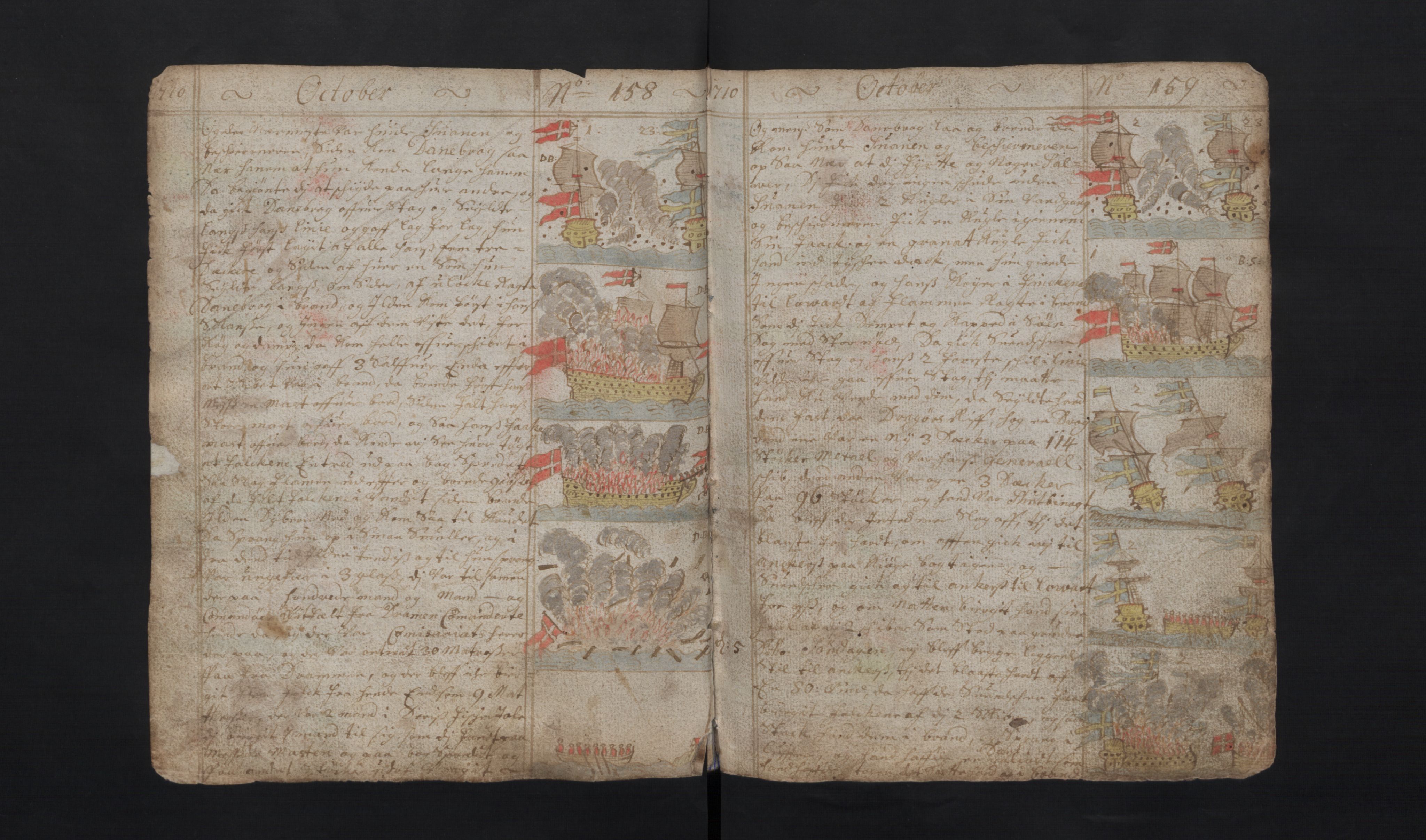 Manuskriptsamlingen, RA/EA-3667/G/L0048a: Nils Trosners dagbok ført på flåten 1710-1713 bd. I, 1710-1713, p. 158-159