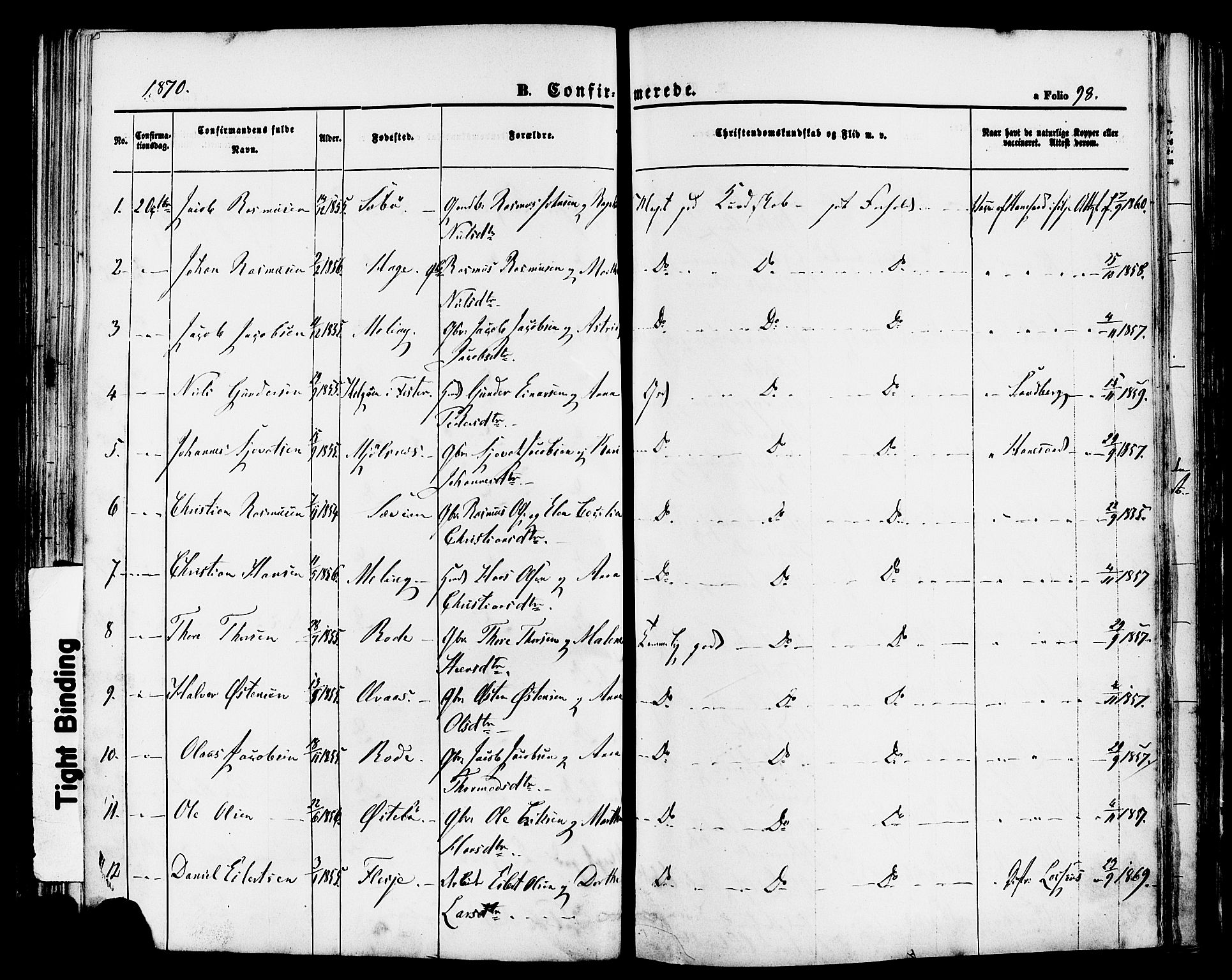 Finnøy sokneprestkontor, SAST/A-101825/H/Ha/Haa/L0008: Parish register (official) no. A 8, 1863-1878, p. 98